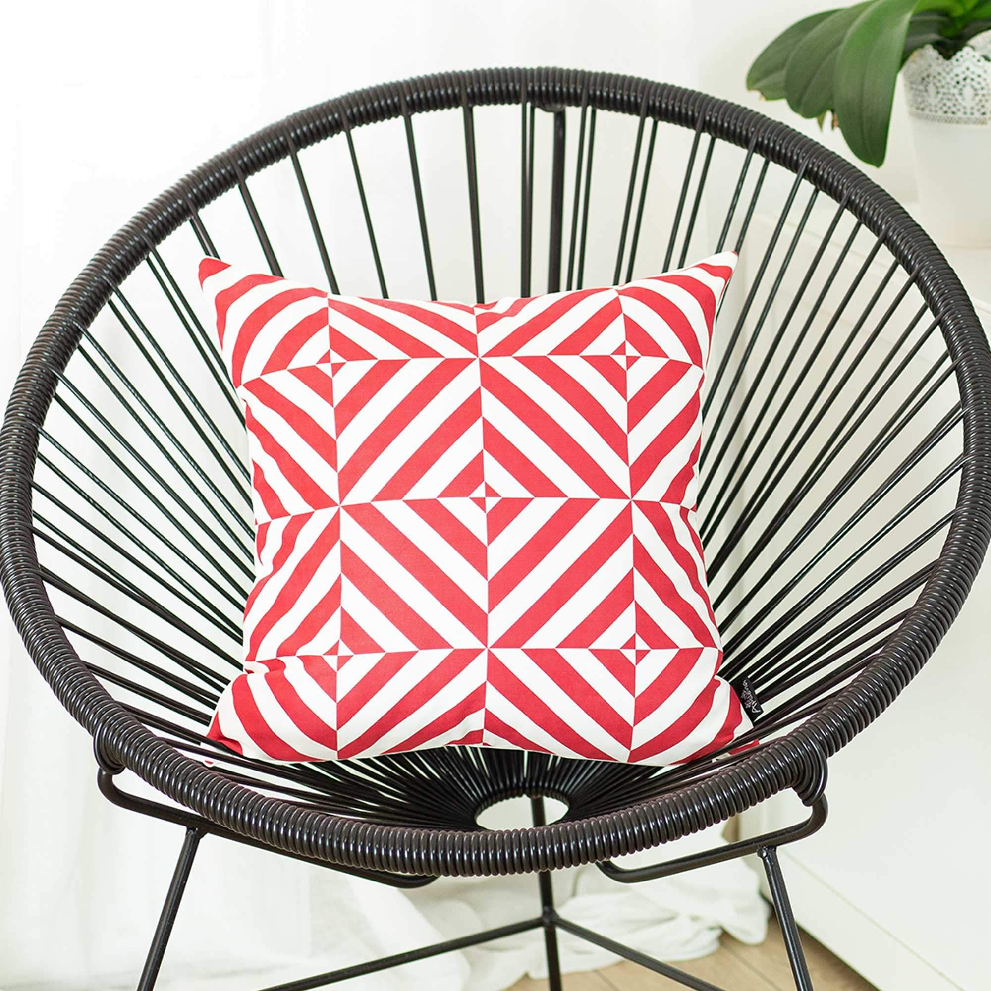 Red and white geometric squares decorative throw pillow cover with hidden zipper, showcasing modern design and luxurious brushed fabric.