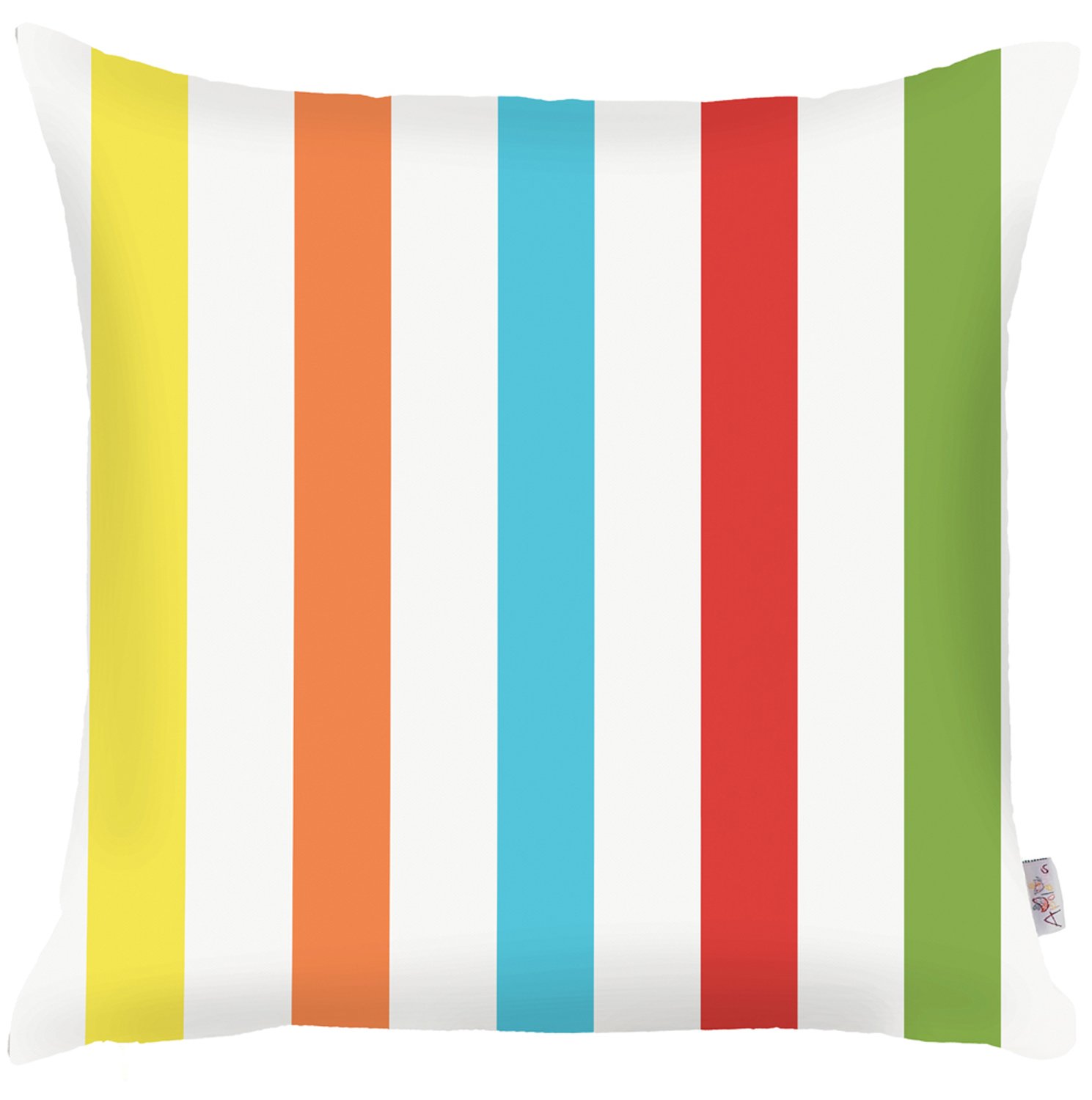Regatta Stripes Decorative Throw Pillow Cover featuring colorful stripes on a soft brushed fabric, with a hidden zipper closure.
