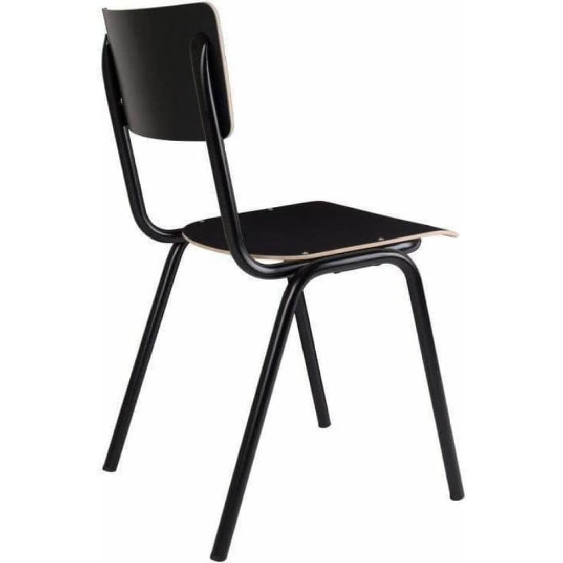 Retro School Chair in Black HPL with wooden seat and metal base, showcasing a stylish and nostalgic design.