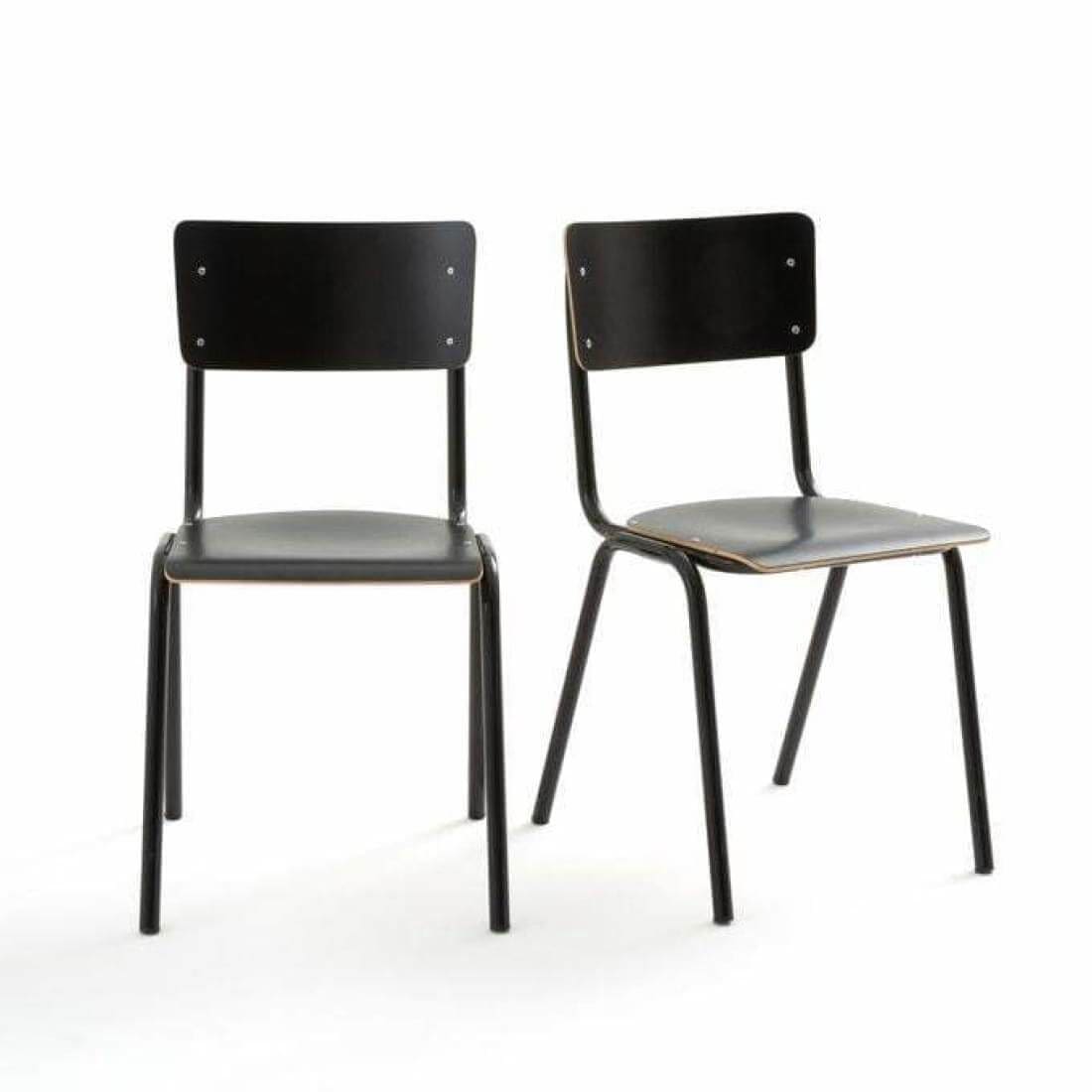 Retro School Chair in Black HPL with wooden seat and metal base, showcasing a stylish and nostalgic design.