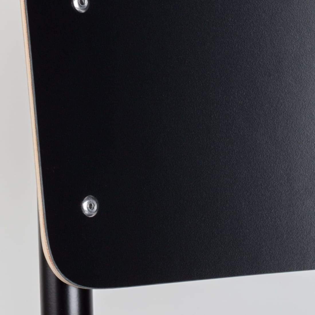 Retro School Chair in Black HPL with wooden seat and metal base, showcasing a stylish and nostalgic design.