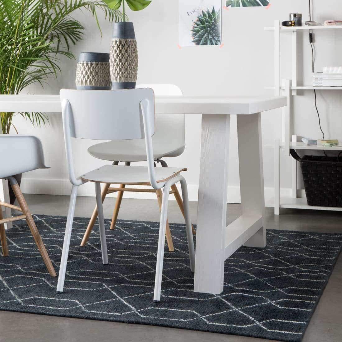 Retro School Chair in White HPL with wooden seat and metal base, showcasing a stylish and nostalgic design.
