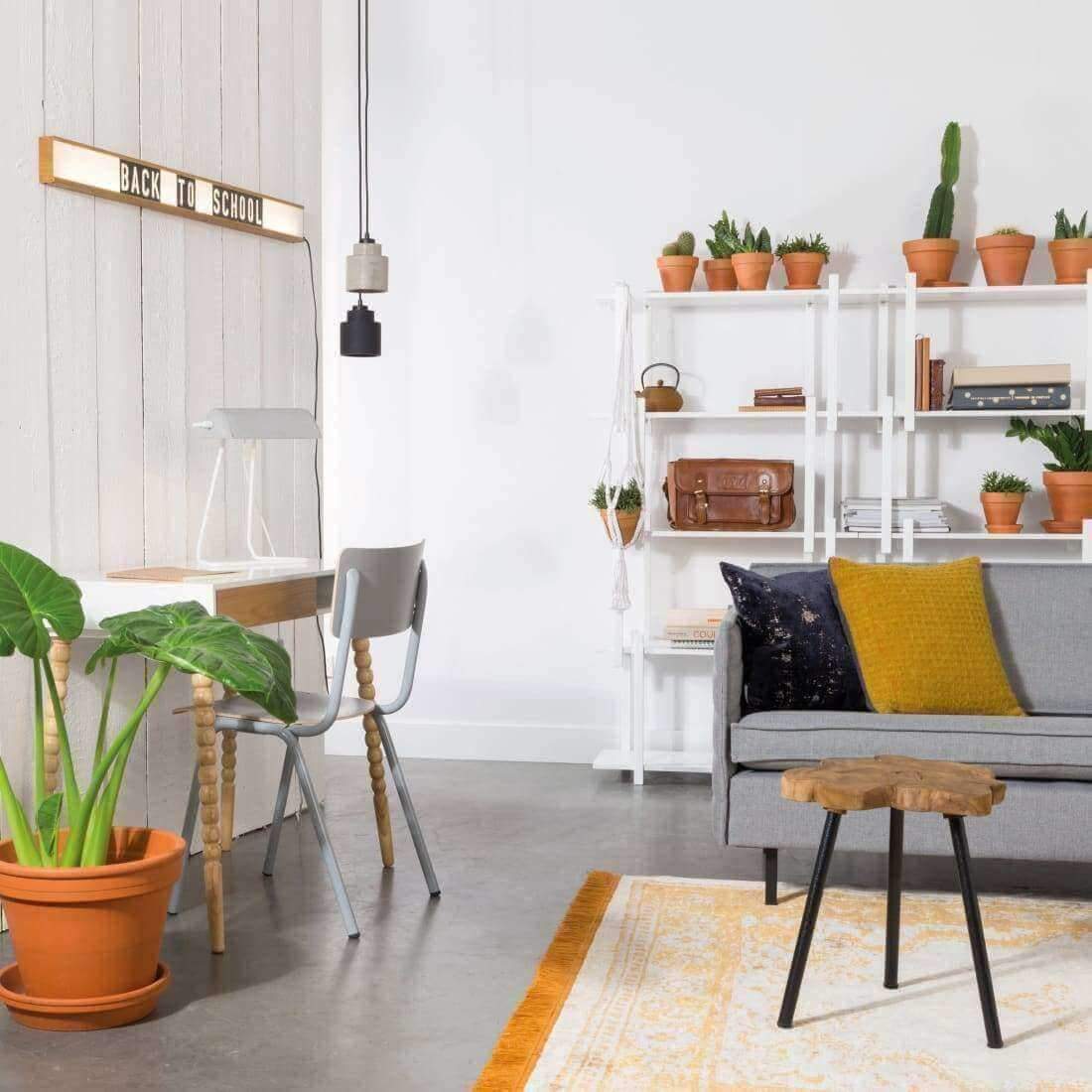 Retro School Chair in White HPL with wooden seat and metal base, showcasing a stylish and nostalgic design.