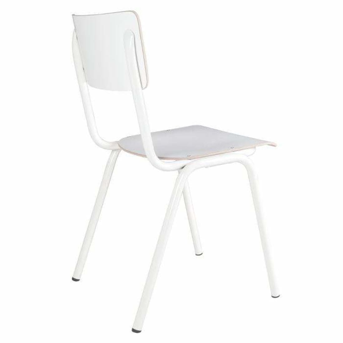 Retro School Chair in White HPL with wooden seat and metal base, showcasing a stylish and nostalgic design.