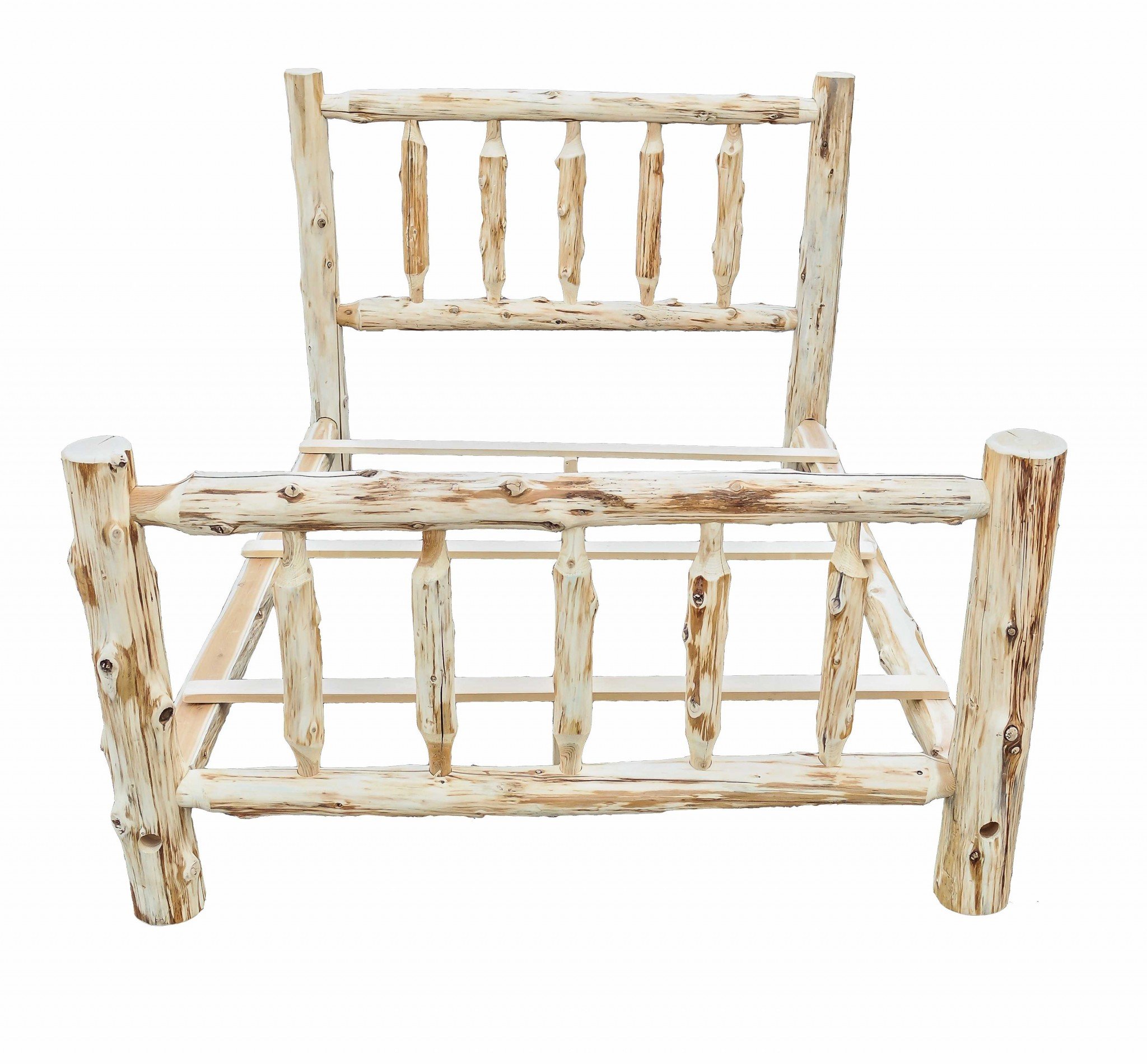 Rustic and Natural Cedar Single Traditional Log Bed showcasing hand-peeled logs and elegant finish in a cozy bedroom setting.