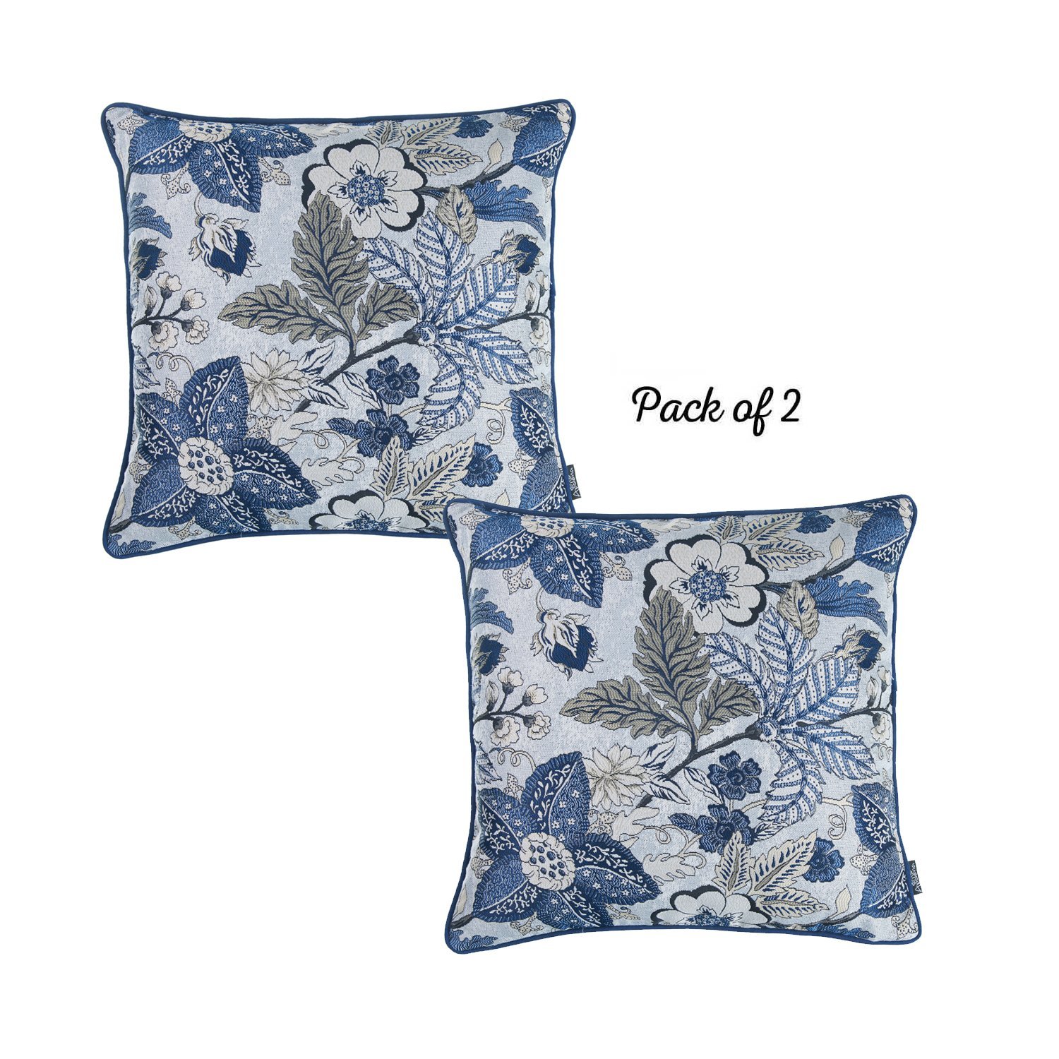 Set of 2 blue jacquard throw pillow covers, featuring intricate patterns and a luxurious texture, perfect for bedroom decor.