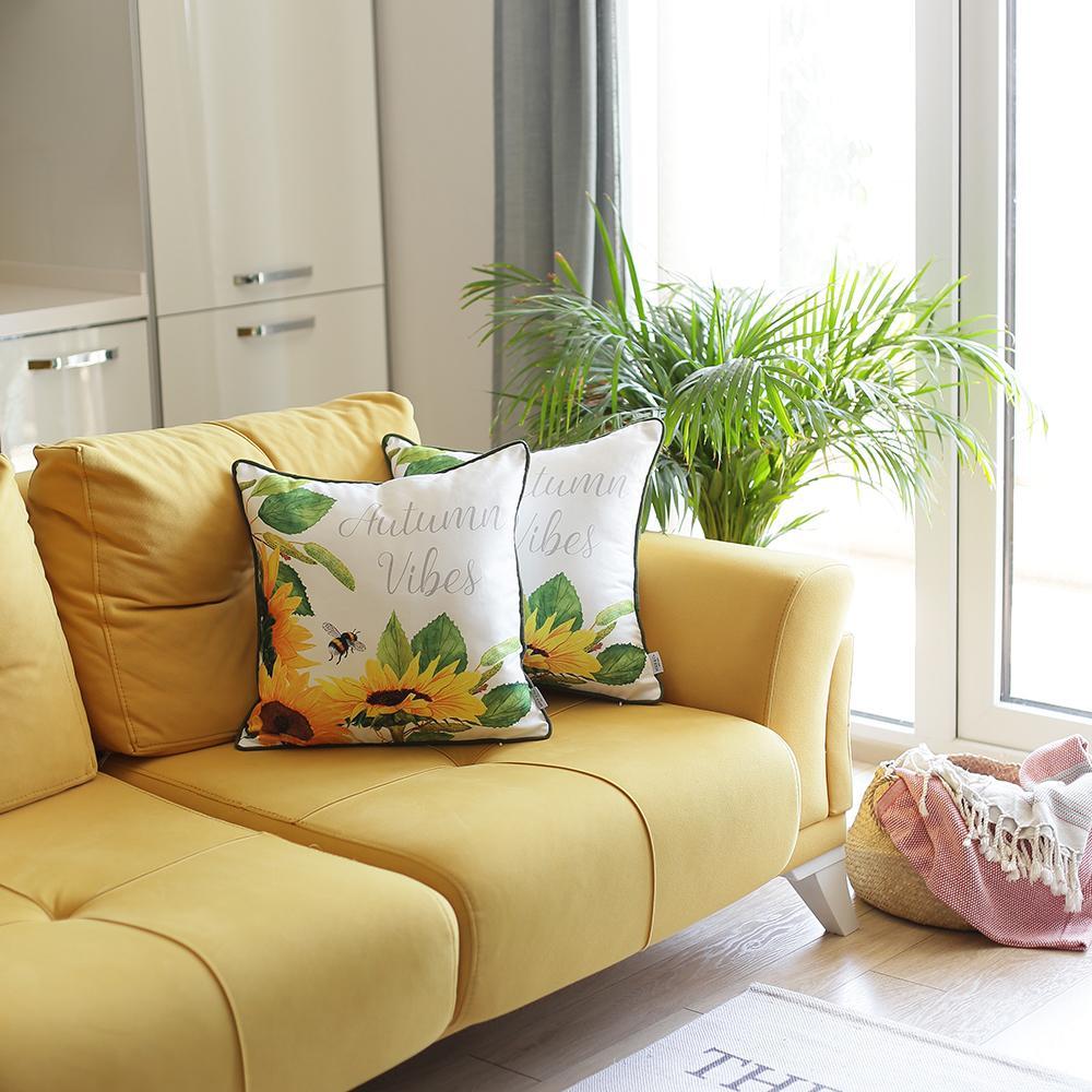 Set of 2 multicolor 18-inch Autumn Vibes throw pillow covers featuring a farmhouse style design, made from soft brushed polyester.