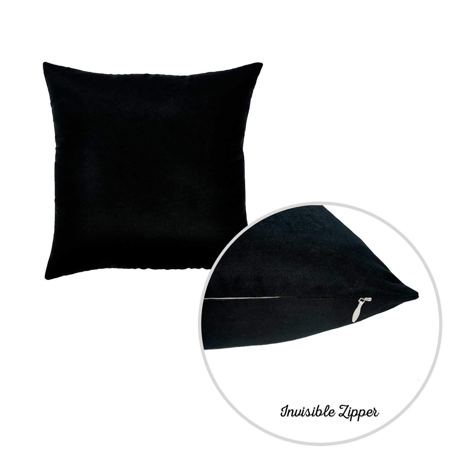 Set of 2 black brushed twill decorative throw pillow covers with hidden zipper closure, showcasing luxurious fabric and elegant design.