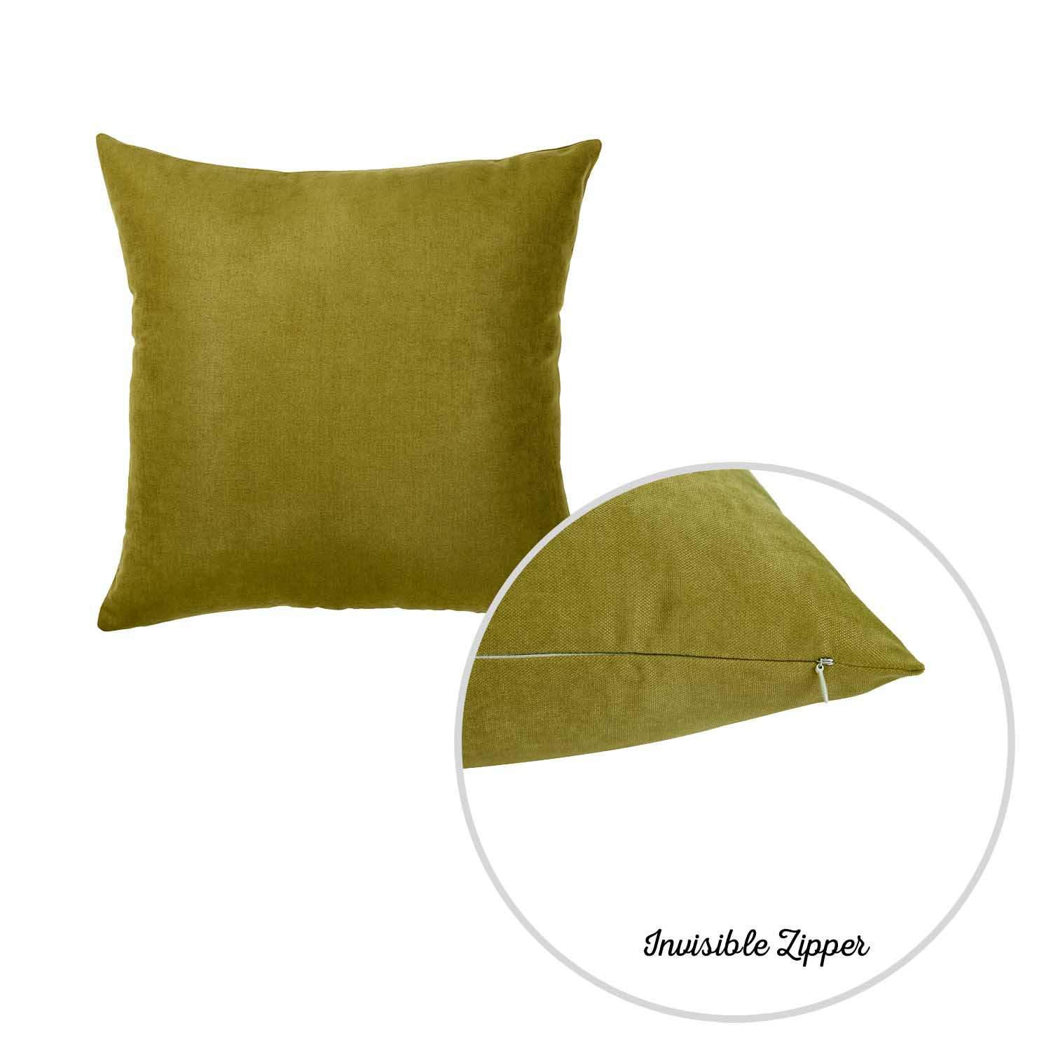 Set of 2 fern green decorative throw pillow covers made from brushed twill fabric, featuring a hidden zipper closure for a seamless look.