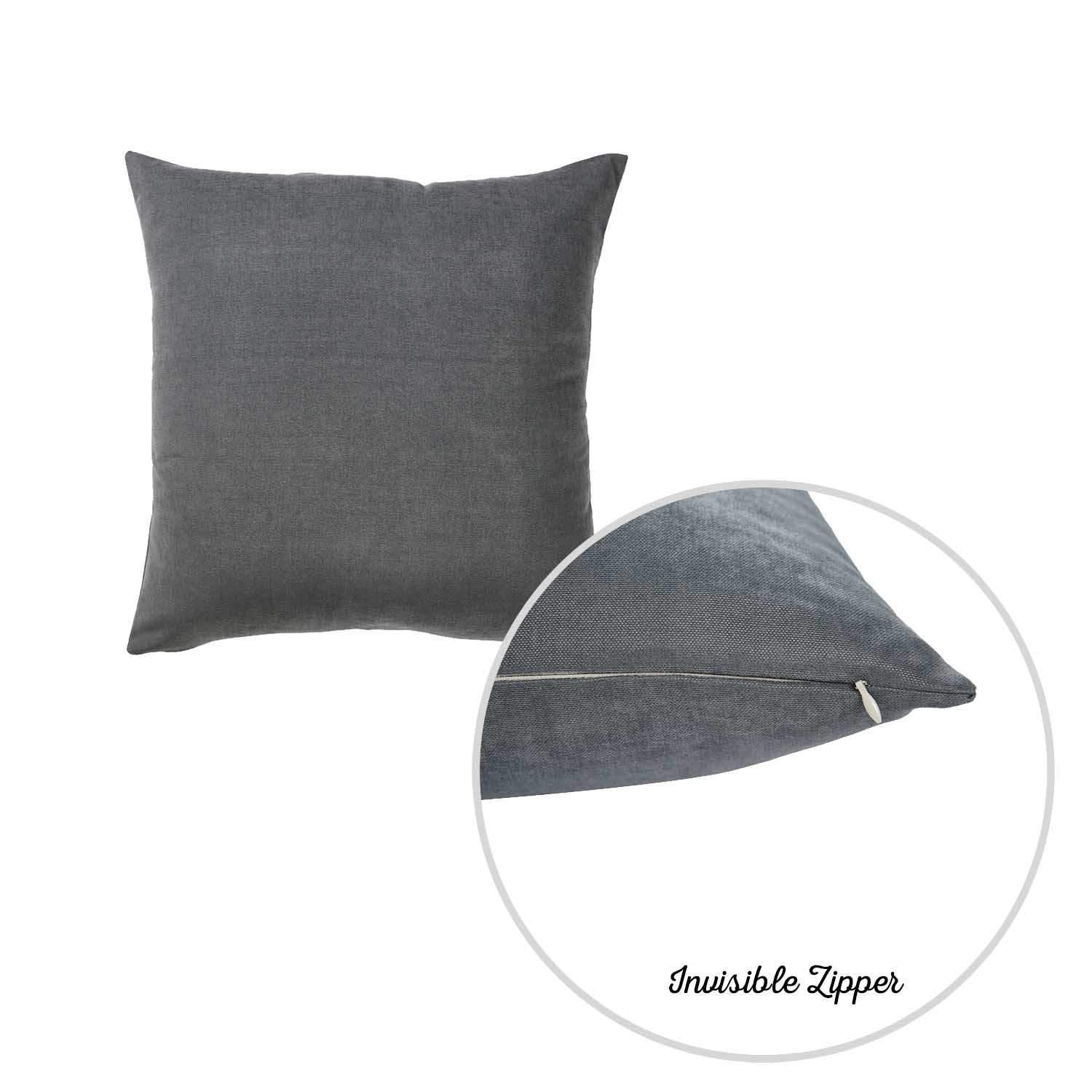 Set of 2 grey brushed twill decorative throw pillow covers with hidden zipper closure, showcasing luxurious fabric and stylish design.
