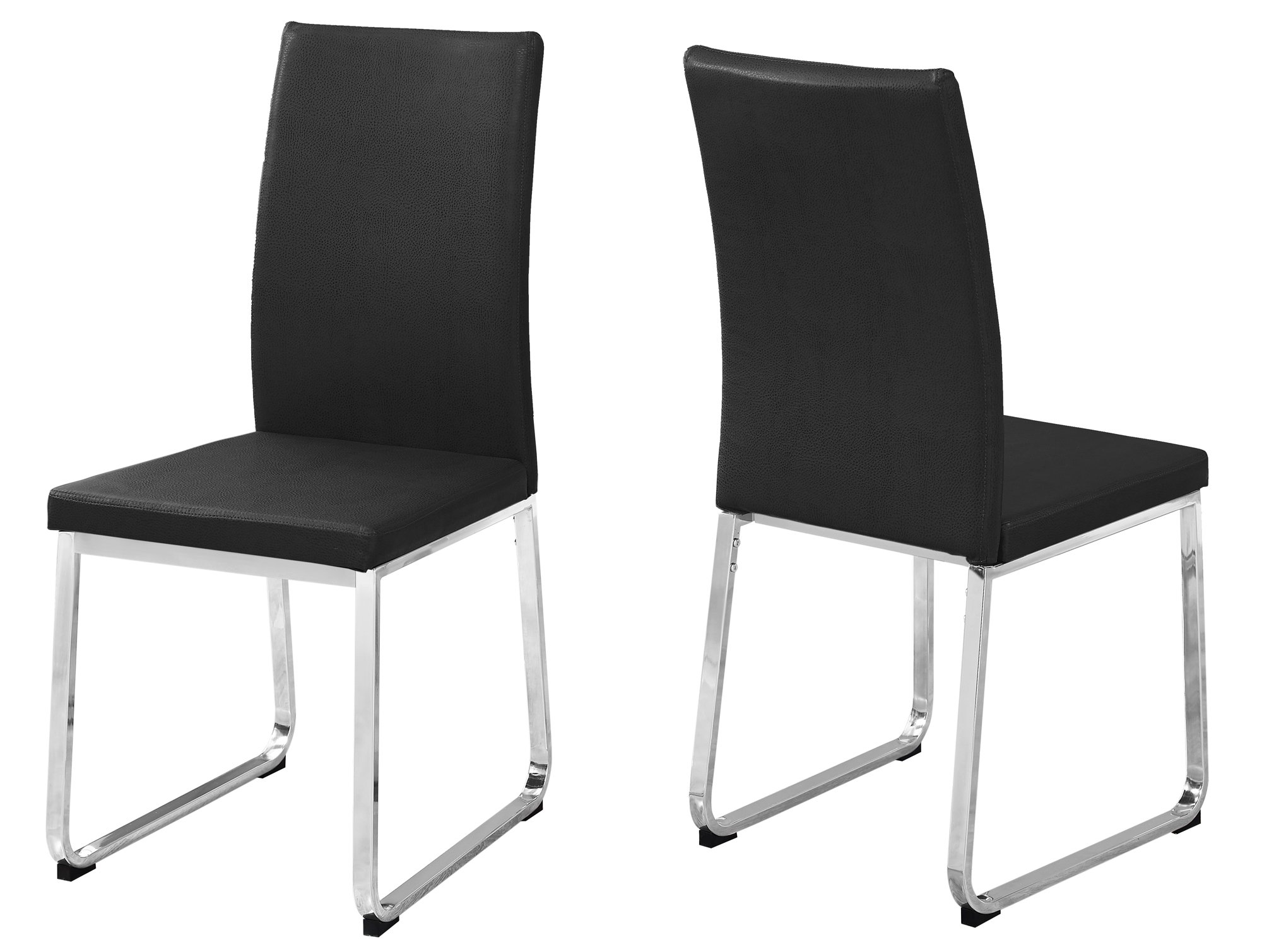 Set of 2 grey faux leather dining chairs with chrome legs, showcasing modern design and comfortable seating.