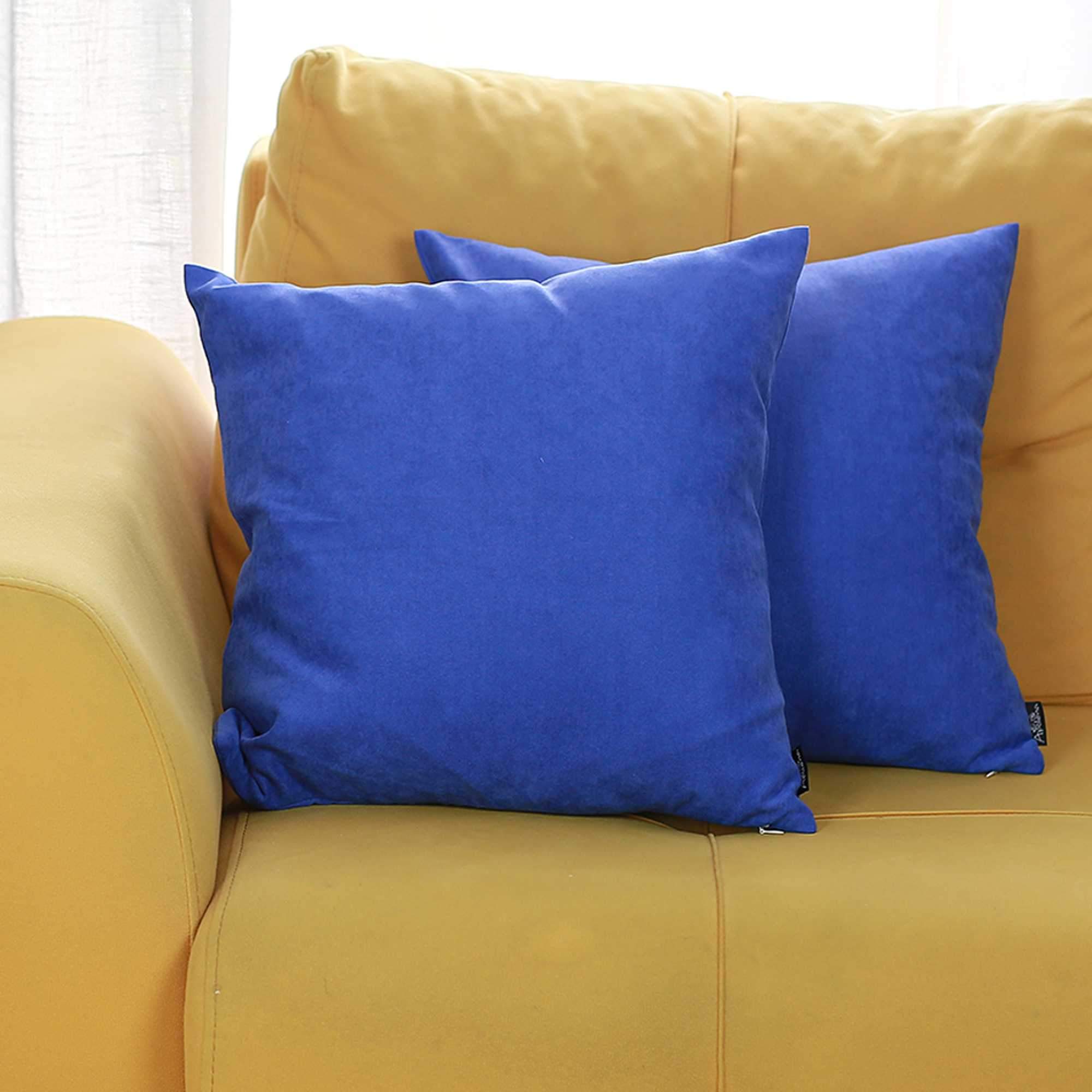 Set of 2 sapphire blue decorative throw pillow covers made from luxurious brushed twill fabric with hidden zipper closure.