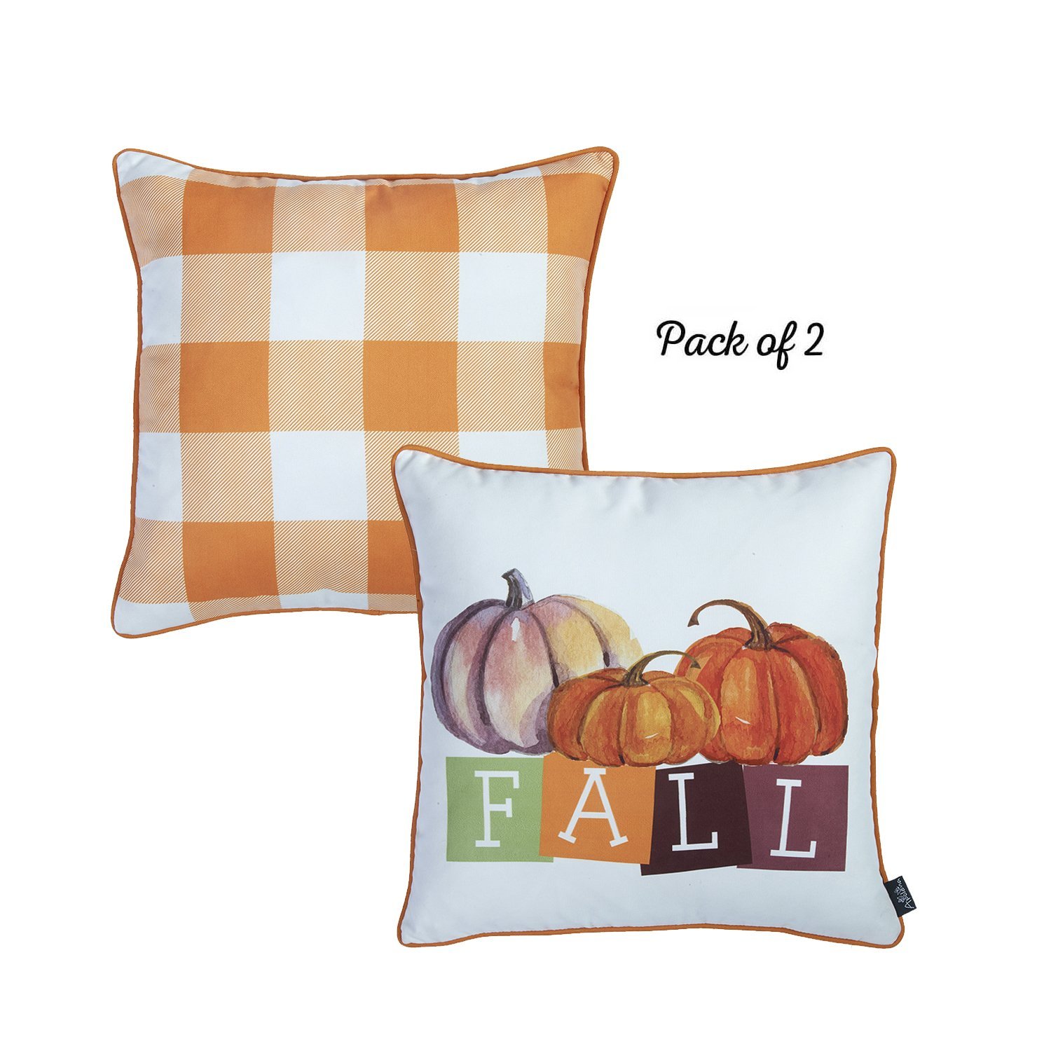 Set of 4 multicolor 18-inch Fall Season Pumpkin Throw Pillow Covers featuring vibrant pumpkin designs on soft brushed polyester fabric.