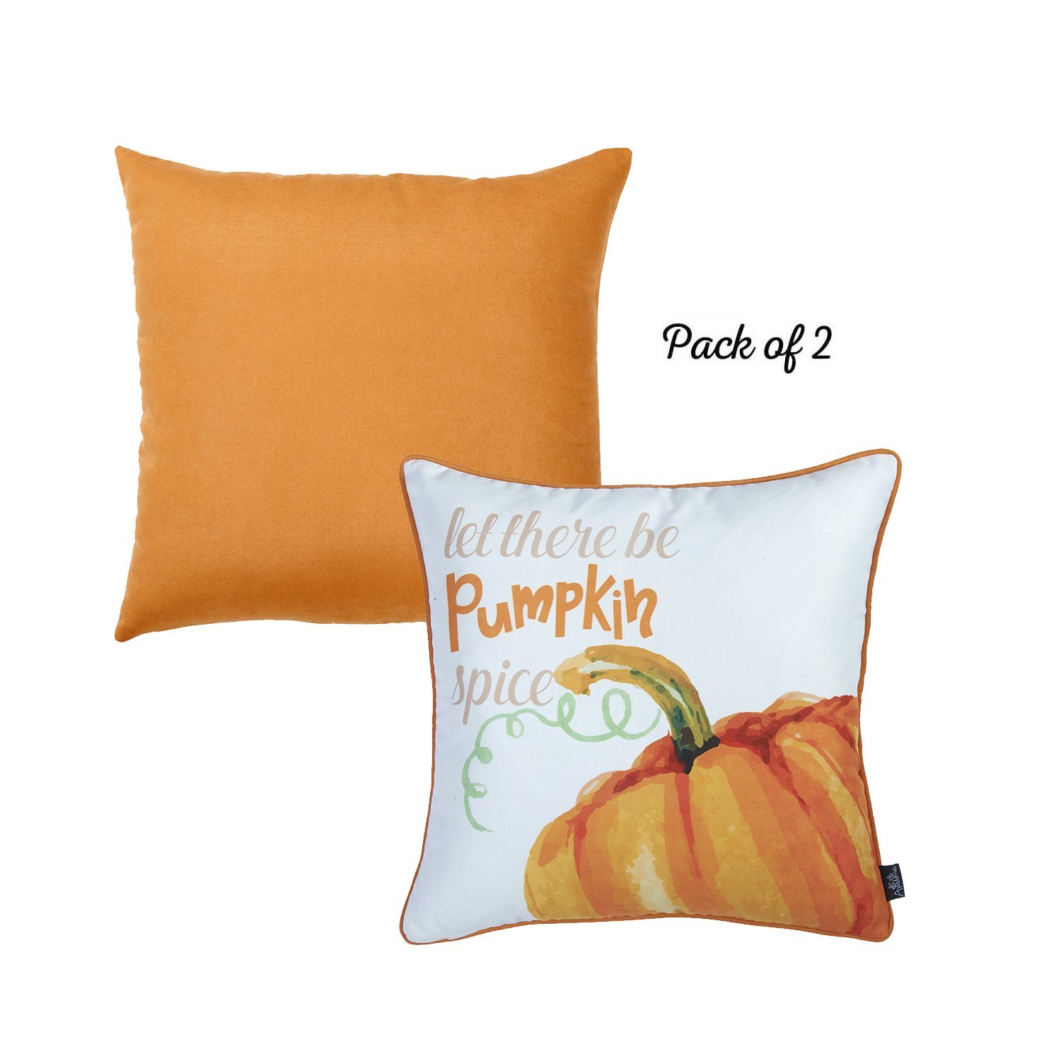 Set of 4 multicolor 18-inch Pumpkin Pie throw pillow covers featuring a farmhouse style design, made from soft brushed polyester.