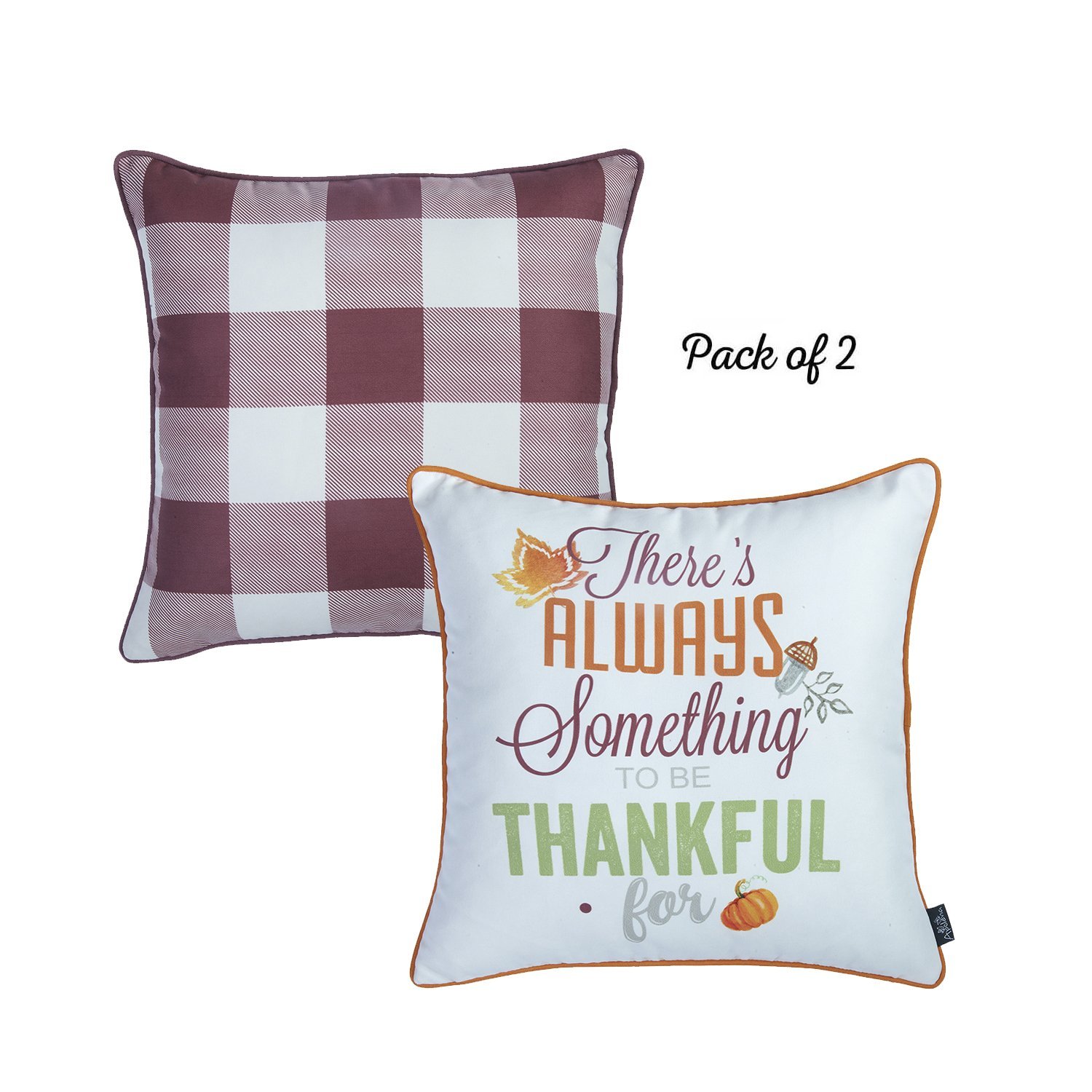 Set of 4 18-inch Thanksgiving Gingham Throw Pillow Covers featuring a charming multicolor design, perfect for farmhouse decor.