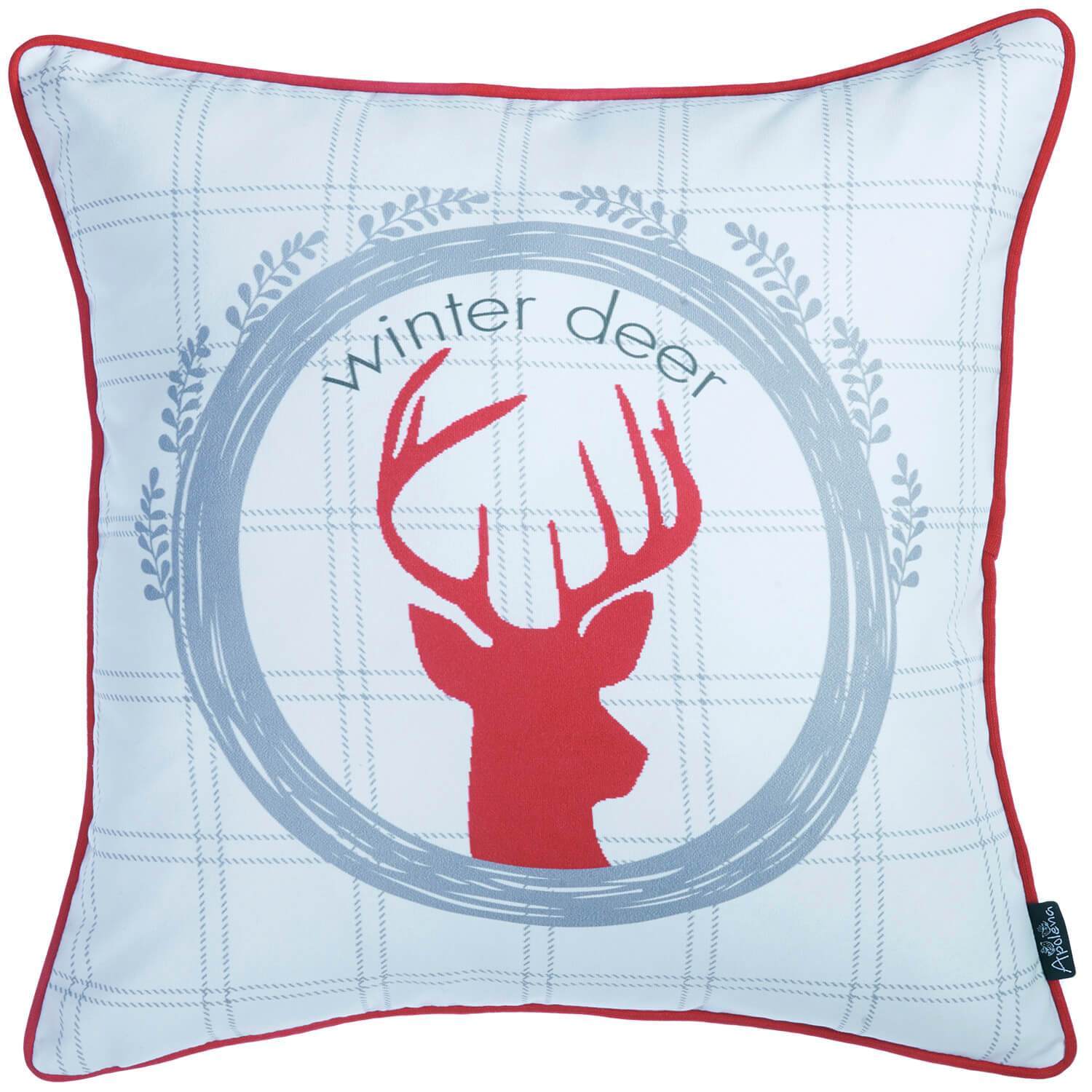 Set of 4 multicolor winter deer throw pillow covers, showcasing a vibrant design on soft brushed polyester fabric.