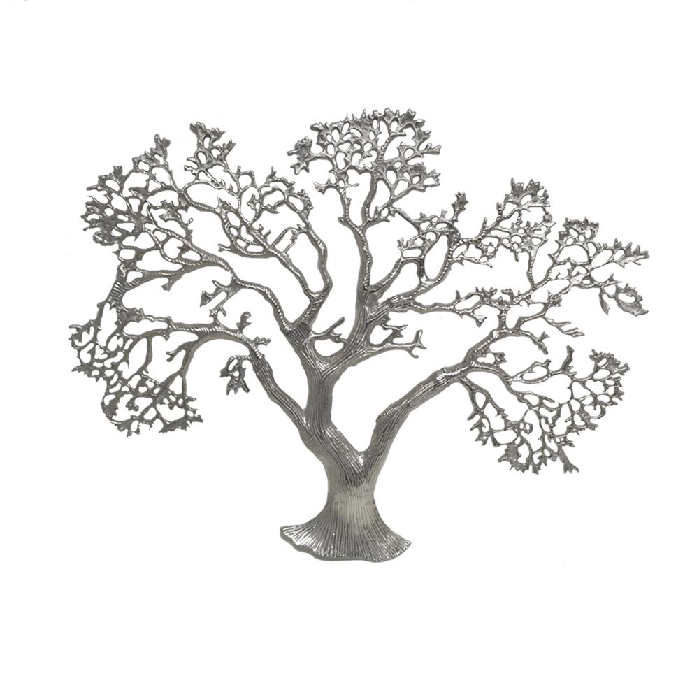 Elegant Silver Tree Wall Sculpture made of high-grade aluminum, showcasing intricate design and shimmering finish, perfect for home decor.