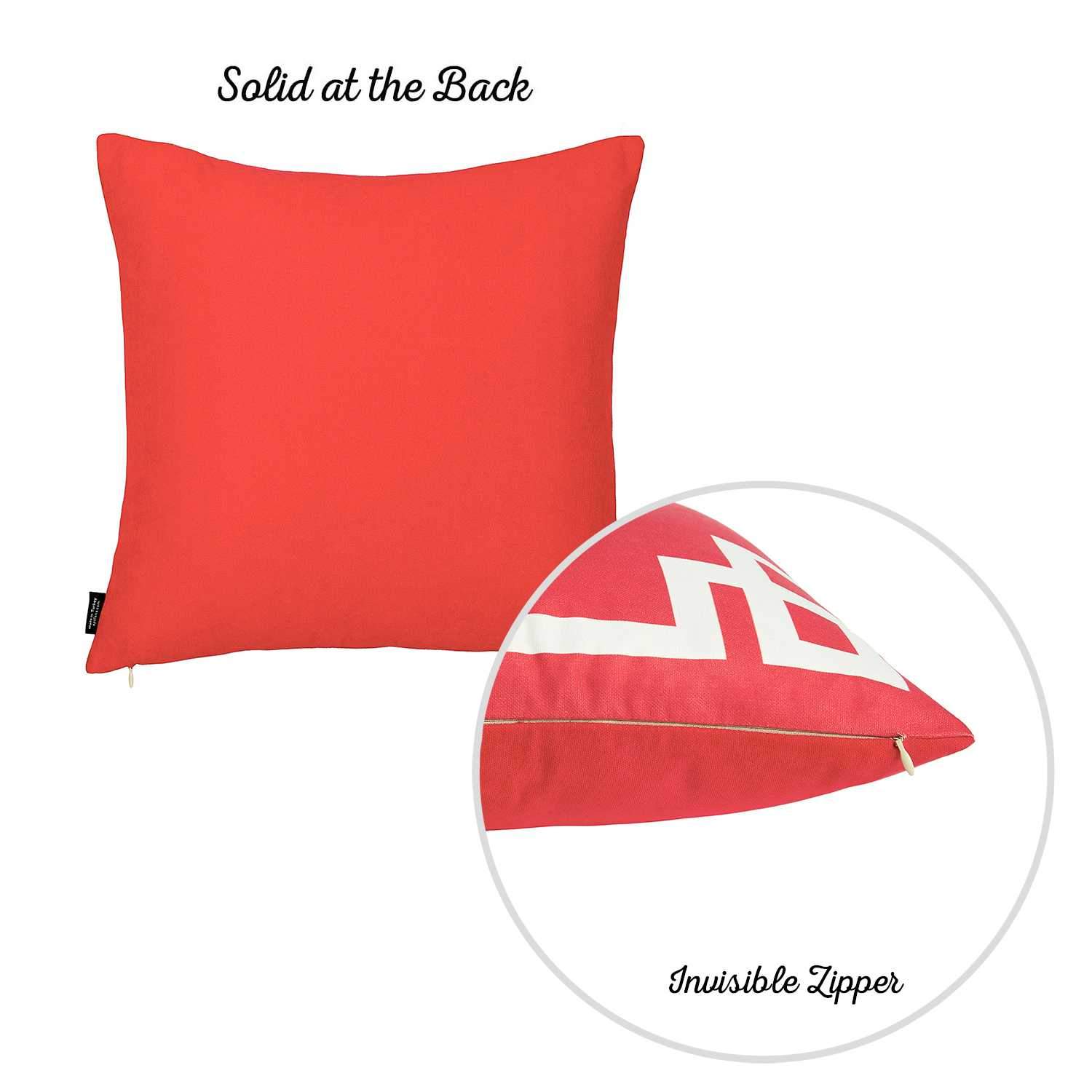 Square decorative throw pillow cover in red and white geometric pattern, made from soft brushed polyester fabric with hidden zipper closure.