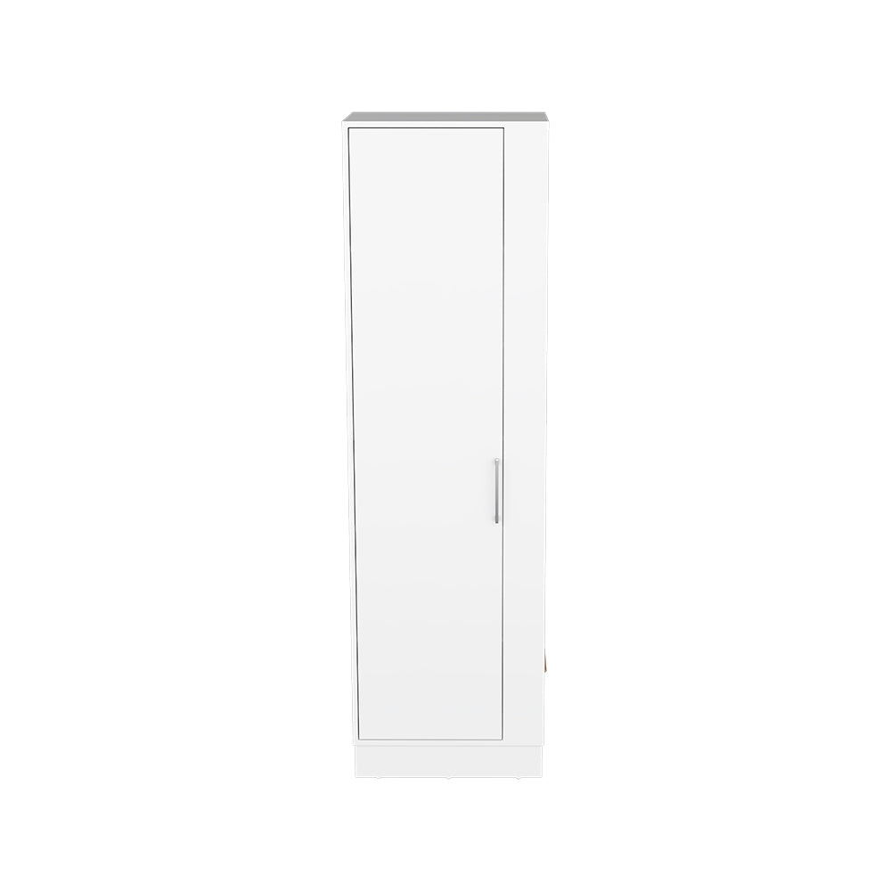 Manika Storage Cabinet in white finish with one door and shelves, ideal for organizing essentials in kitchen, bathroom, or bedroom.