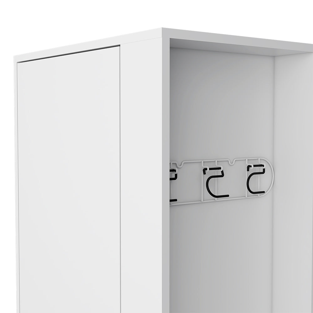 Manika Storage Cabinet in white finish with one door and shelves, ideal for organizing essentials in kitchen, bathroom, or bedroom.
