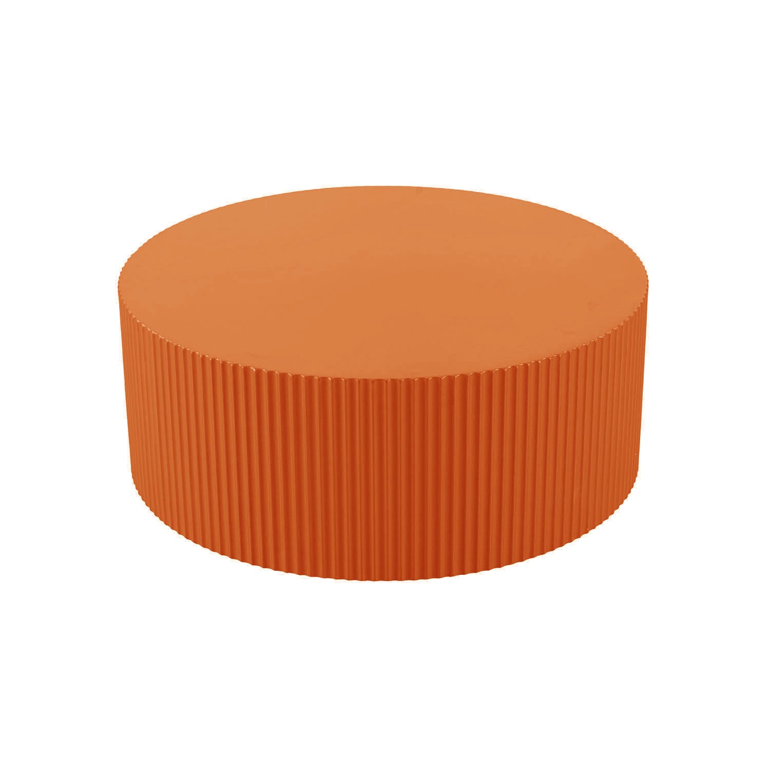 Stylish round MDF coffee table with handcrafted relief design in bright orange color, perfect for modern living spaces.