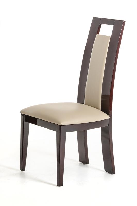 Two elegant 42-inch dining chairs featuring taupe leatherette upholstery and sturdy ebony wood legs, perfect for enhancing dining spaces.