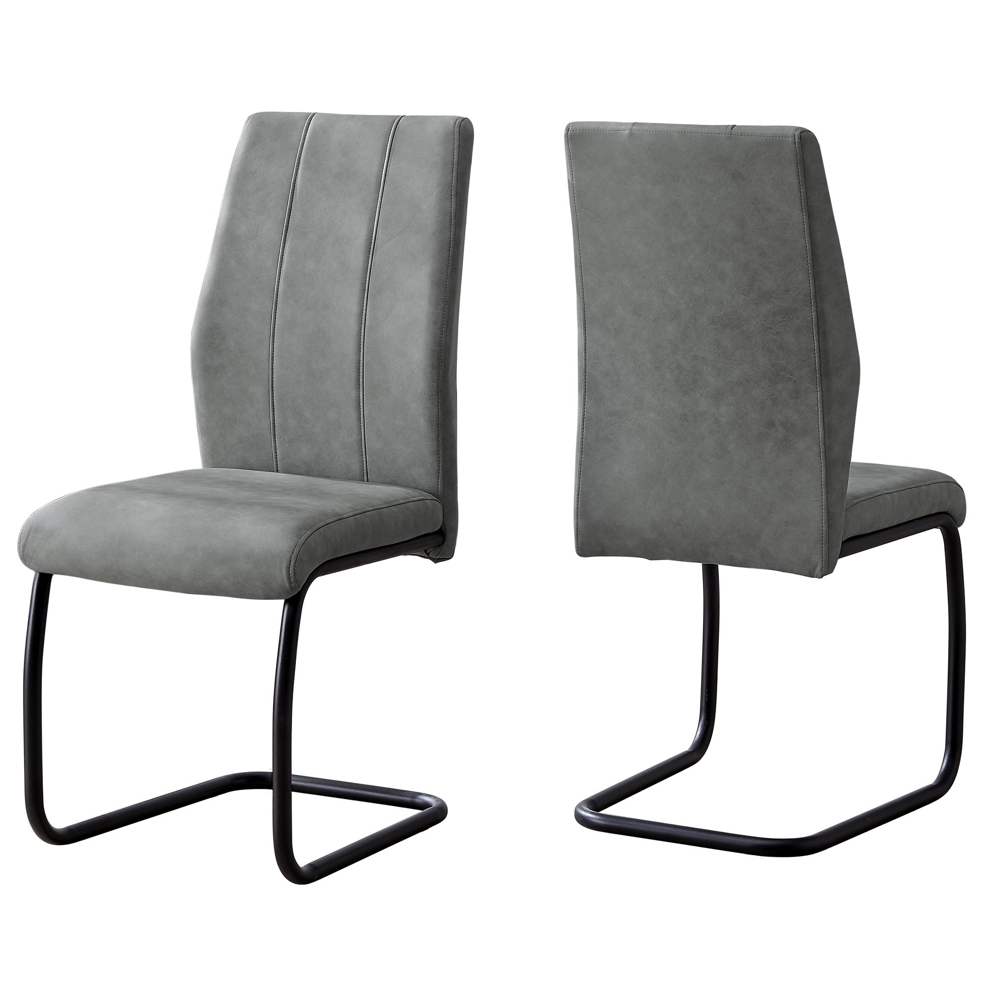 Set of two stylish black metal and polyester dining chairs, featuring a modern design and comfortable foam padding.