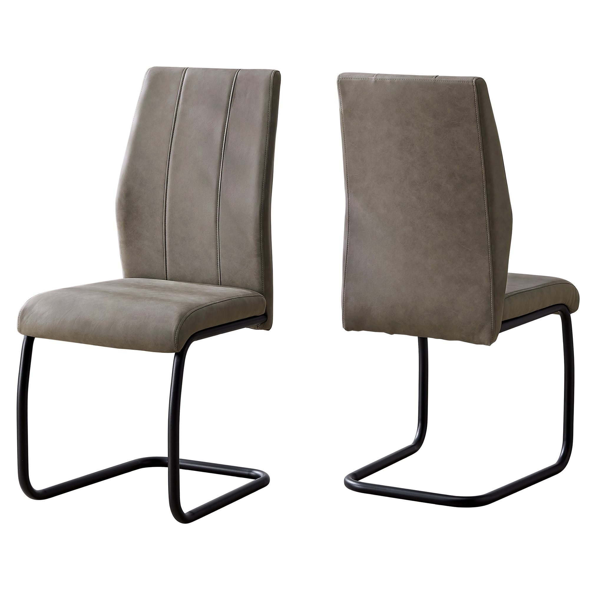 Set of two stylish black metal and polyester dining chairs, featuring a modern design and comfortable foam padding.