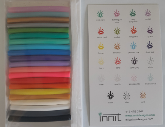 Vinyl Cord Sample Pack showcasing various colors of vinyl in 2.5-inch pieces.