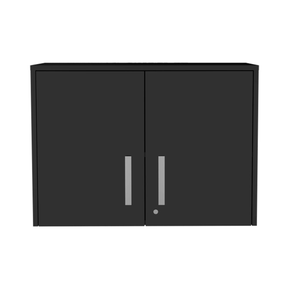 Lions Wall Storage Cabinet in Black Wengue finish with three shelves and double doors, ideal for office organization.