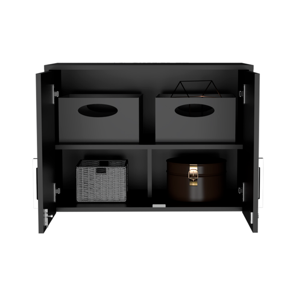 Lions Wall Storage Cabinet in Black Wengue finish with three shelves and double doors, ideal for office organization.