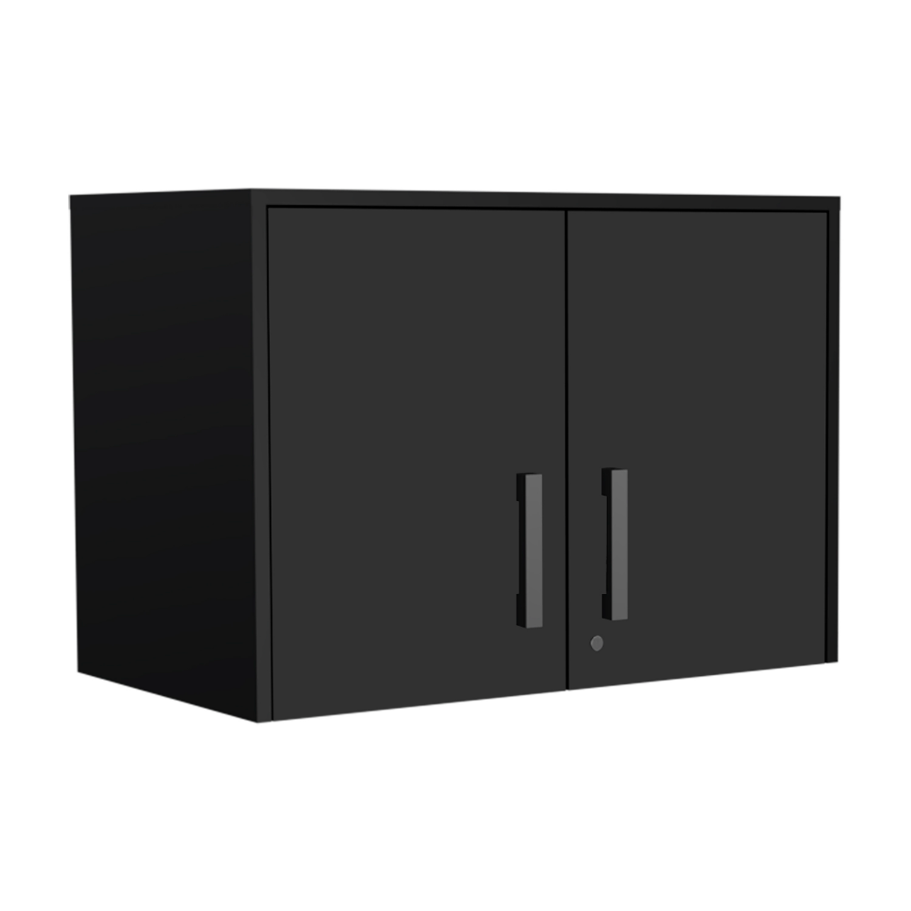 Lions Wall Storage Cabinet in Black Wengue finish with three shelves and double doors, ideal for office organization.