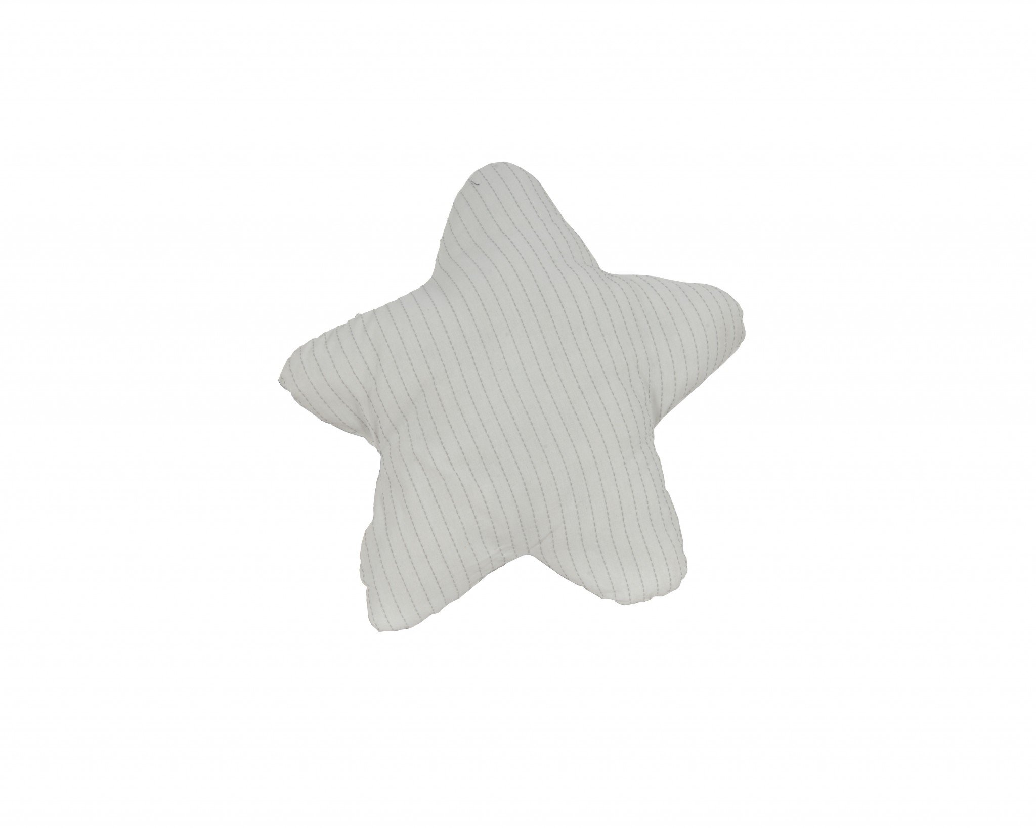 A soft white star-shaped pillow with blue accents, perfect for home decor.