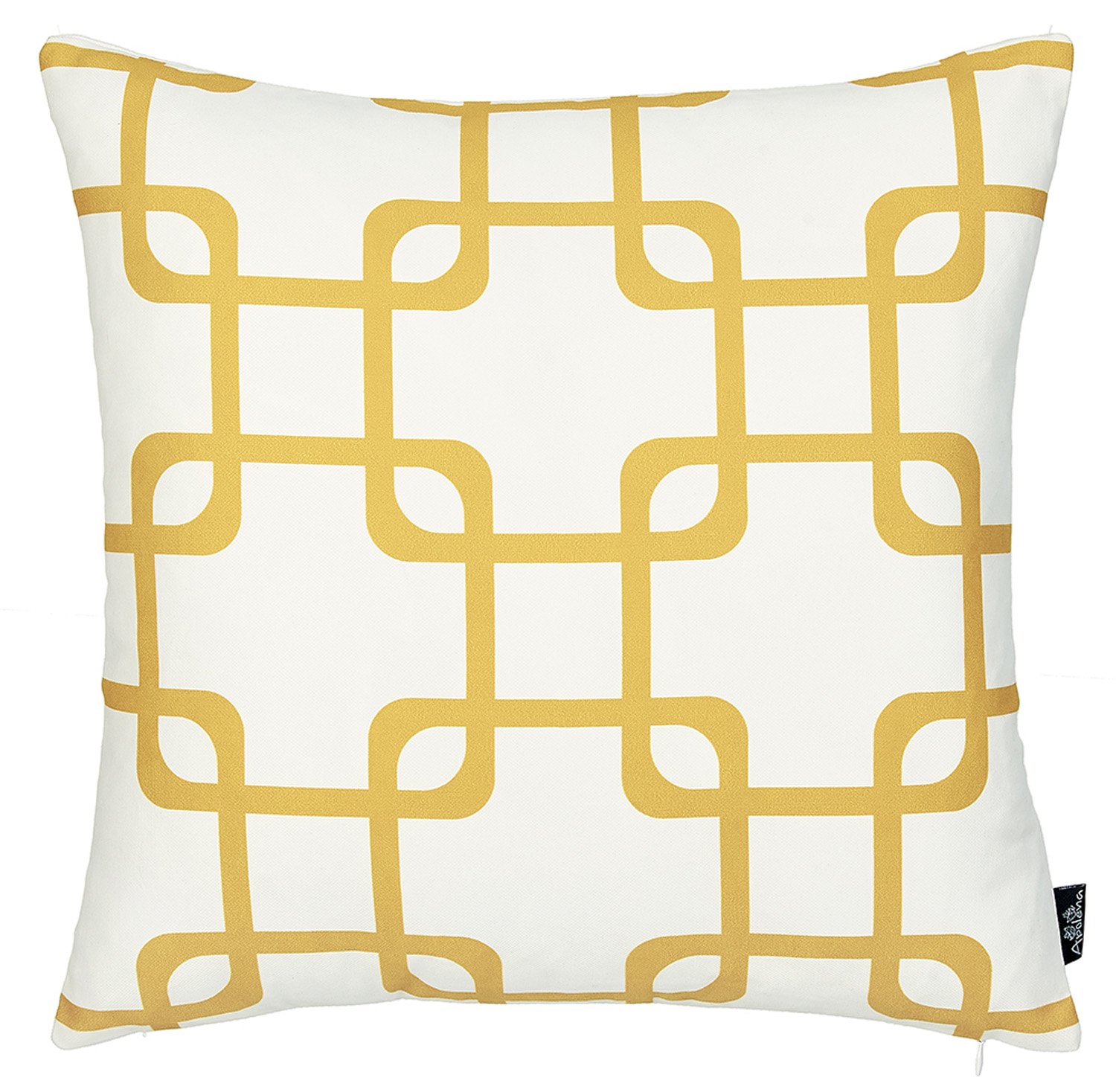 Yellow and white decorative throw pillow cover featuring geometric squares design, made from soft brushed polyester fabric with hidden zipper closure.