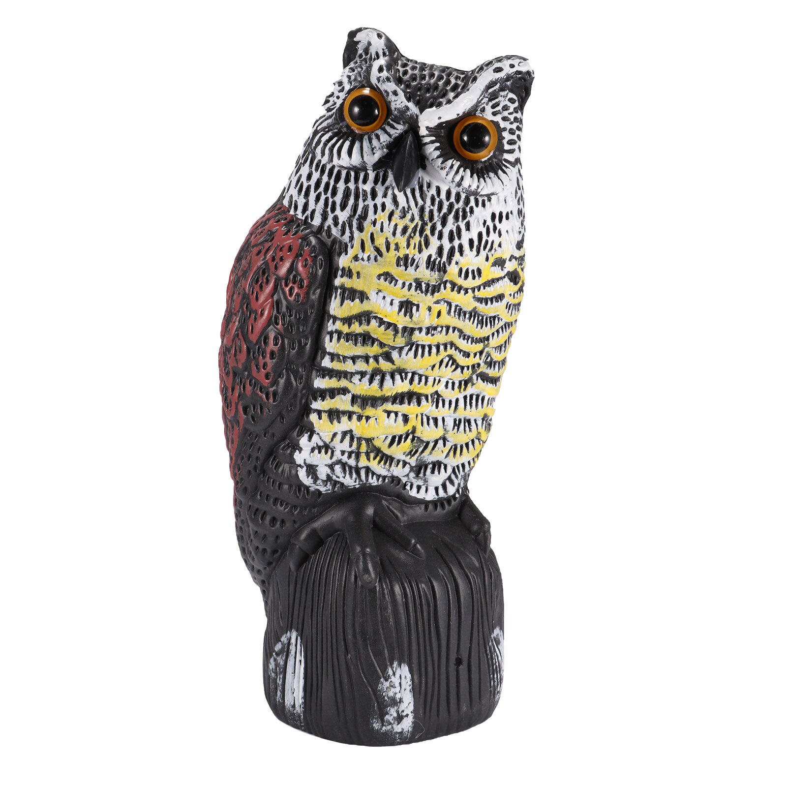 A detailed 3D Owl Scarecrow Sculpture in blue, showcasing lifelike features and a stable base, perfect for garden decor and pest control.