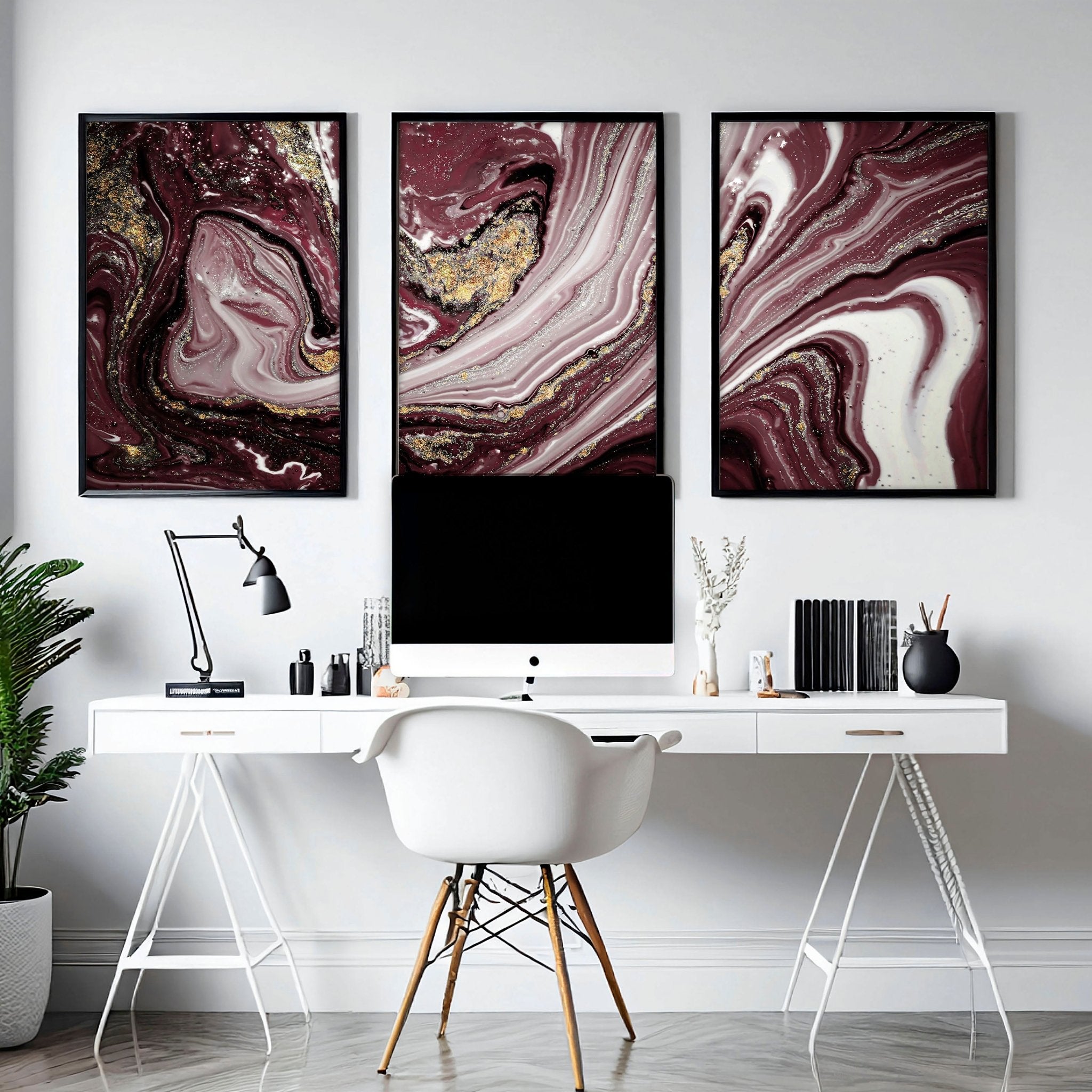 Set of 3 large abstract wall art prints for office decor, featuring vibrant colors and unique designs that enhance creativity and aesthetics.