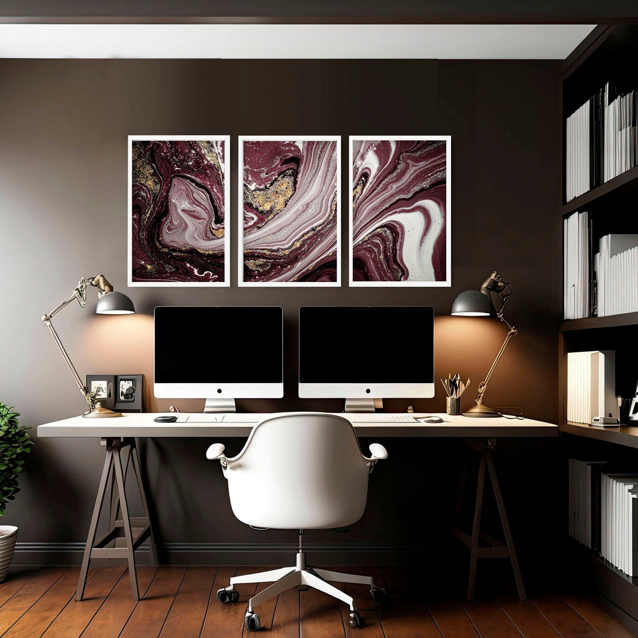 Set of 3 large abstract wall art prints for office decor, featuring vibrant colors and unique designs that enhance creativity and aesthetics.