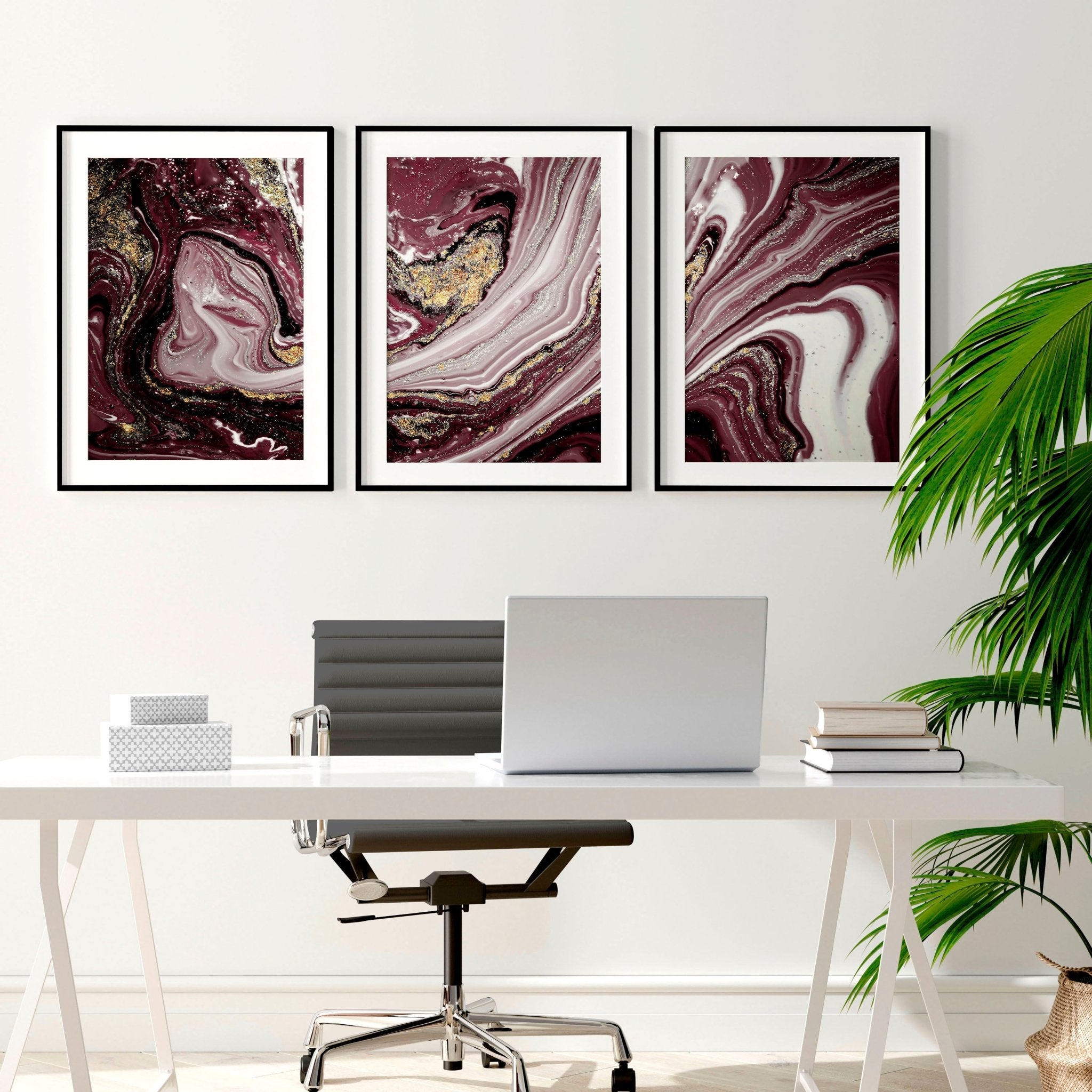 Set of 3 large abstract wall art prints for office decor, featuring vibrant colors and unique designs that enhance creativity and aesthetics.