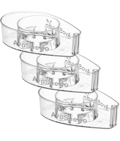 AvoSeedo 3-Pack featuring colorful plastic bowls designed for avocado seed germination, showcasing the unique indentation for seed placement.