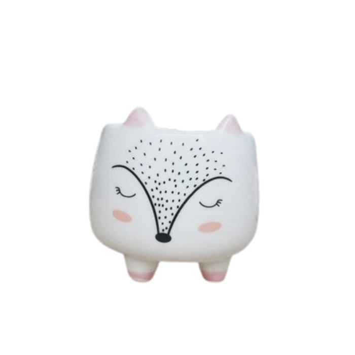 Ceramic Round Fox Succulent Plant Pot with a smooth glazed finish, featuring a cute fox design and drainage hole, ideal for indoor plants.
