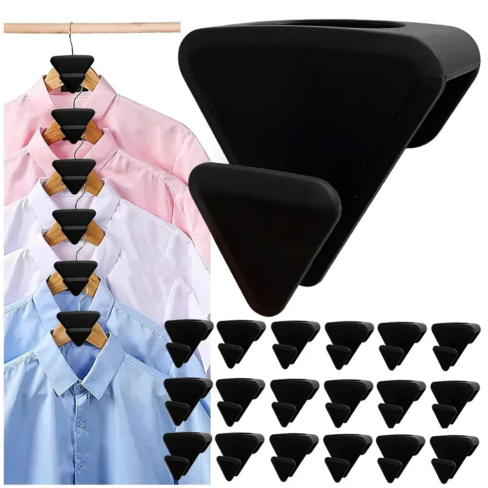 A set of heavy-duty clothes hanger connector hooks in black and white, designed for cascading hangers and maximizing closet space.