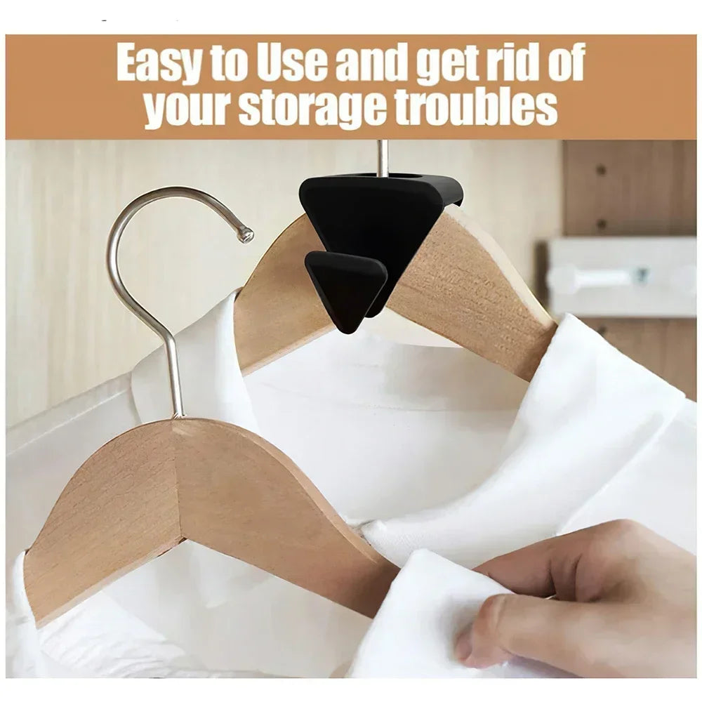A set of heavy-duty clothes hanger connector hooks in black and white, designed for cascading hangers and maximizing closet space.