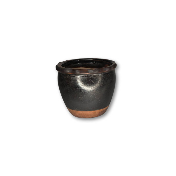 Dark brown pot with a rippled top design, featuring a brown strip at the top and bottom, ideal for small plants.