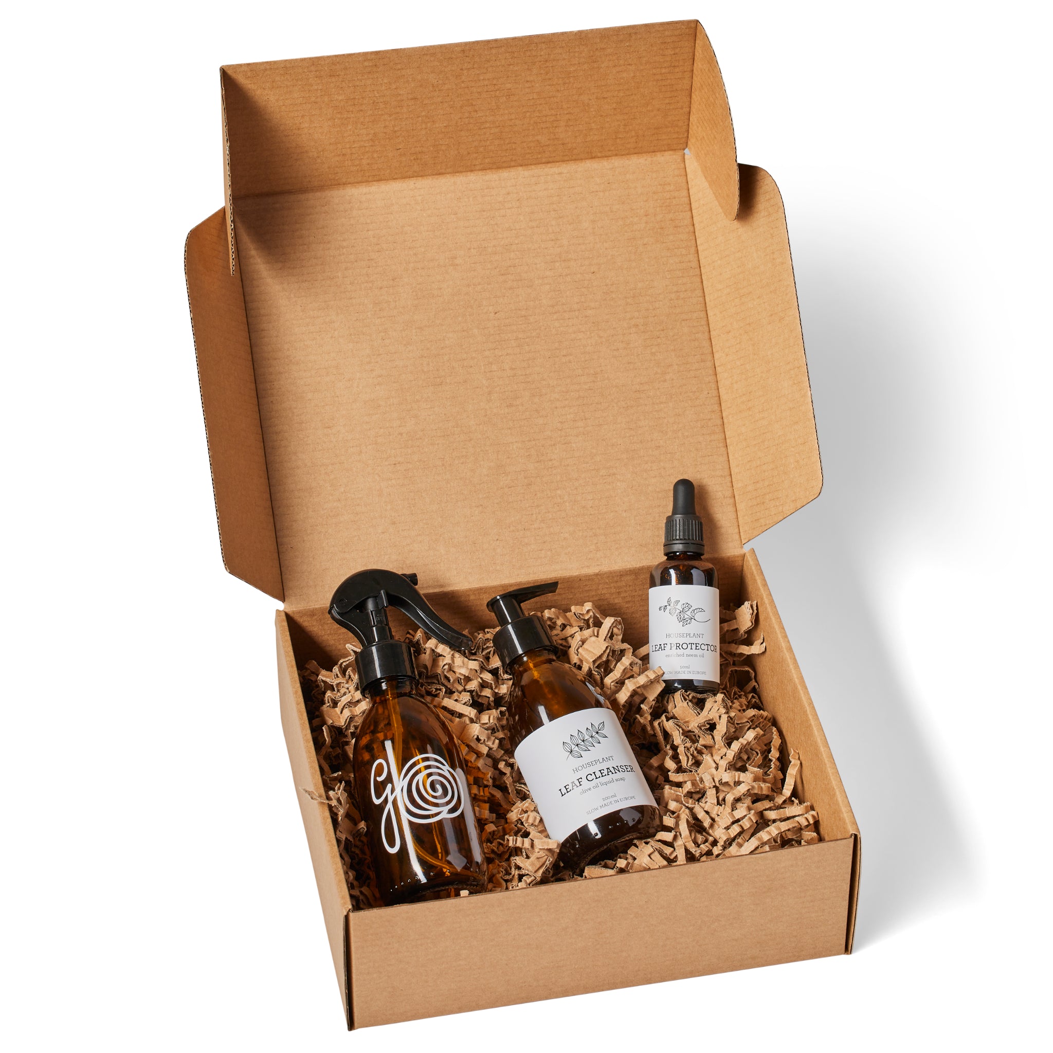 Plant Clean & Protect Kit featuring a sprayer and cleaning solutions for house plants.