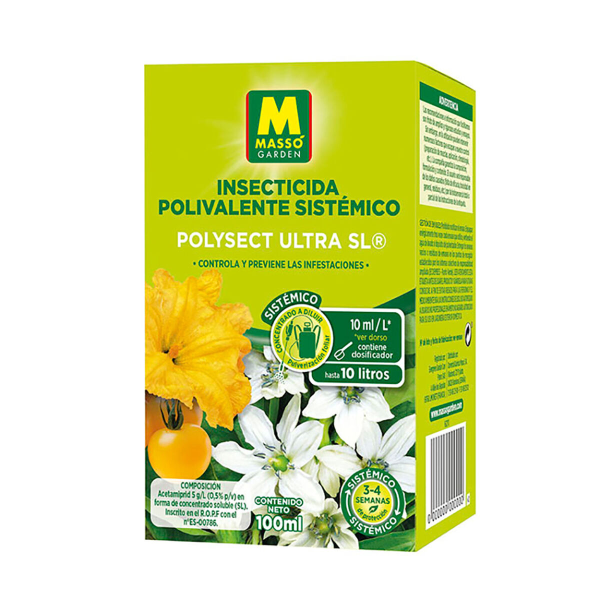 Insecticide packaging with flowers.