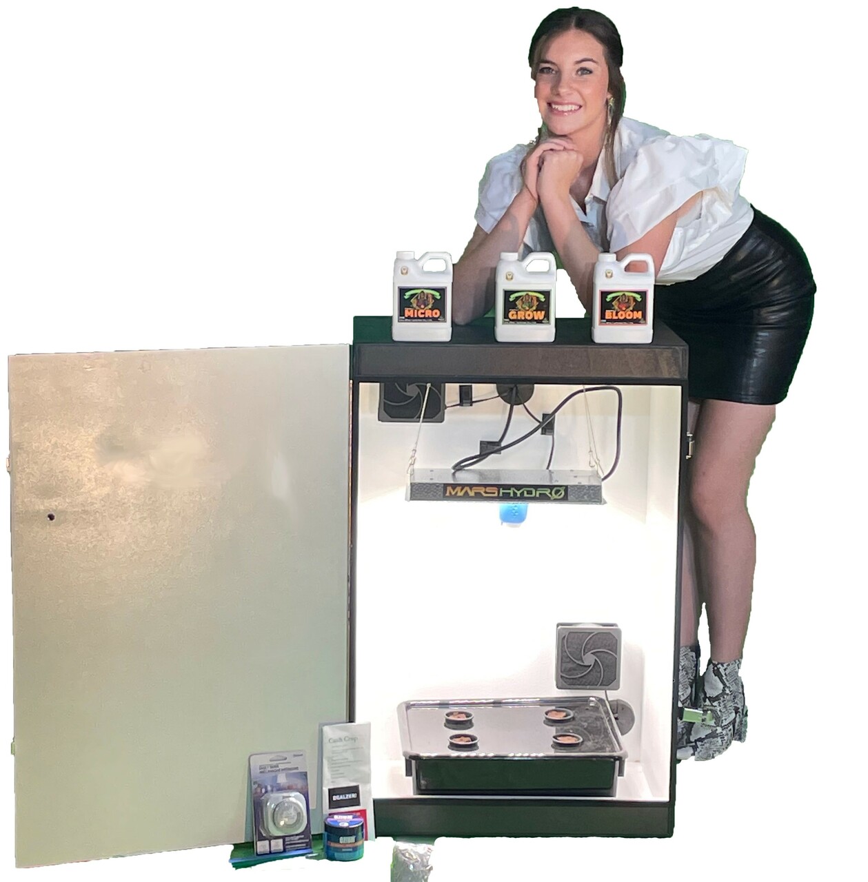 Indoor gardening kit demonstration.