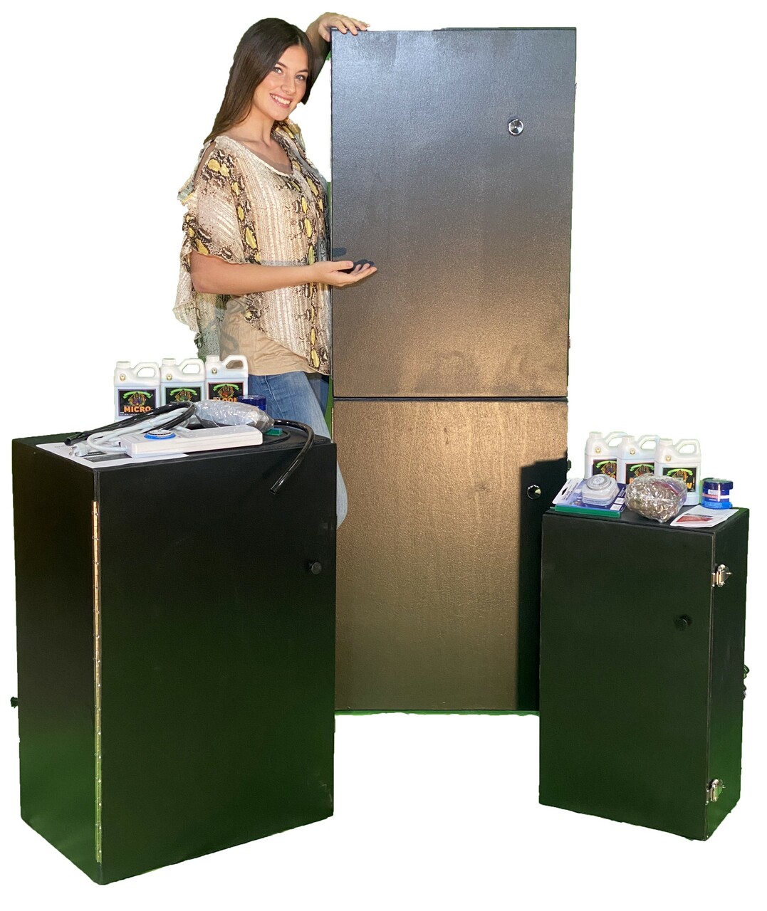 Woman with three grow boxes.