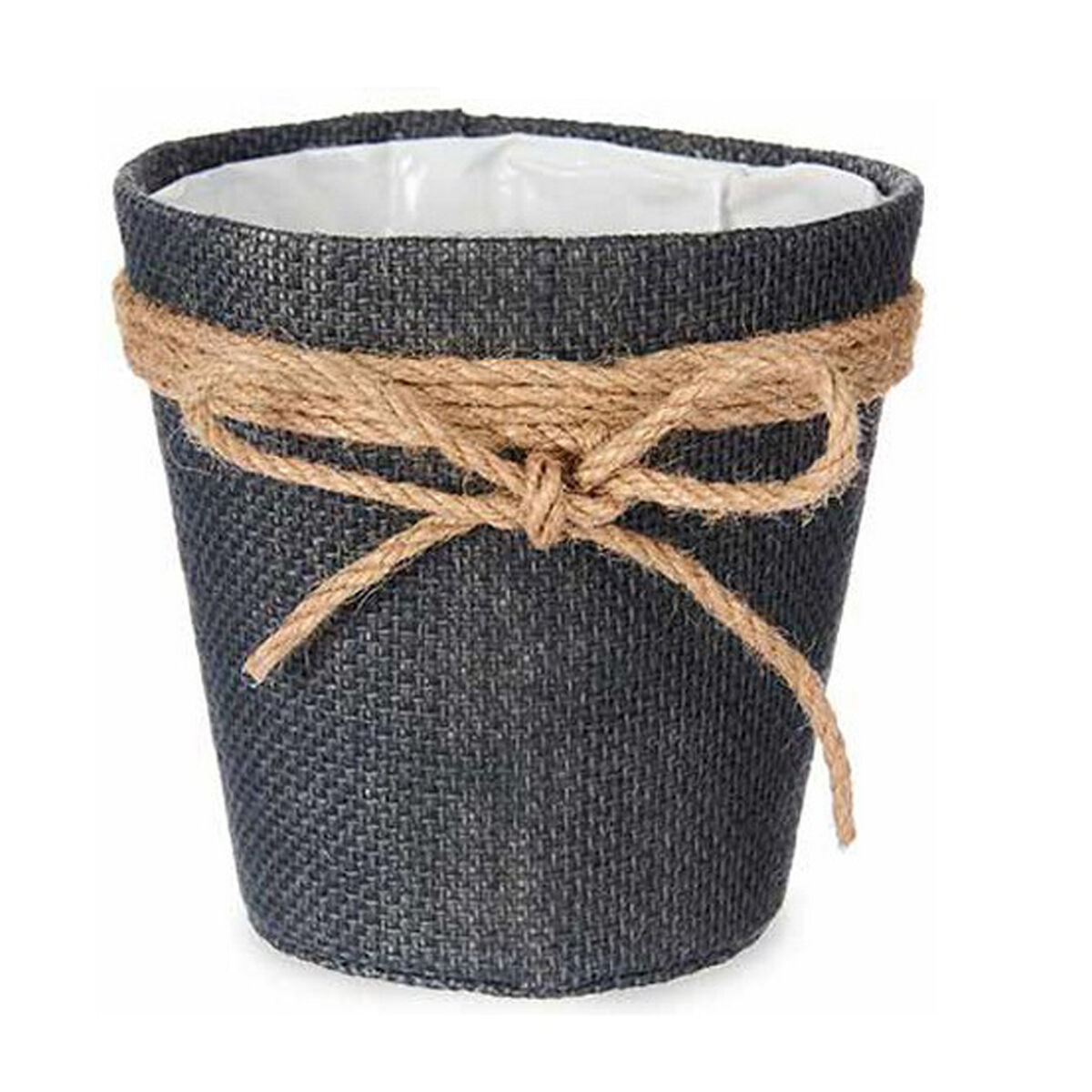 Dark woven vase with twine.