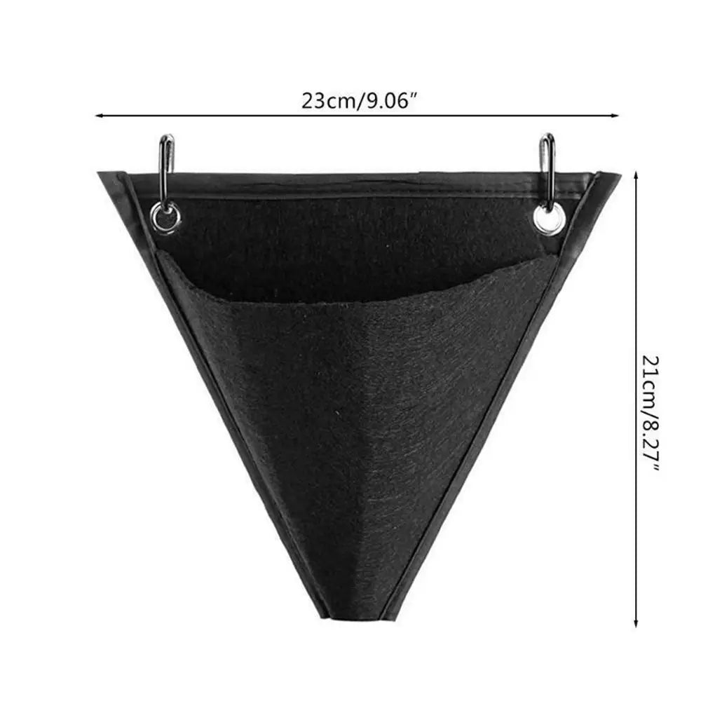 Plants Hanging Bag with Hook, featuring a triangular design for wall-mounted plant display, made of durable non-woven cloth.