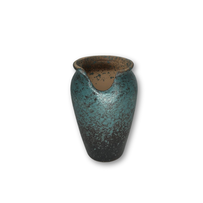 Round flower pot featuring a black to teal fade design with a decorative cut-out rim, ideal for indoor and outdoor plants.